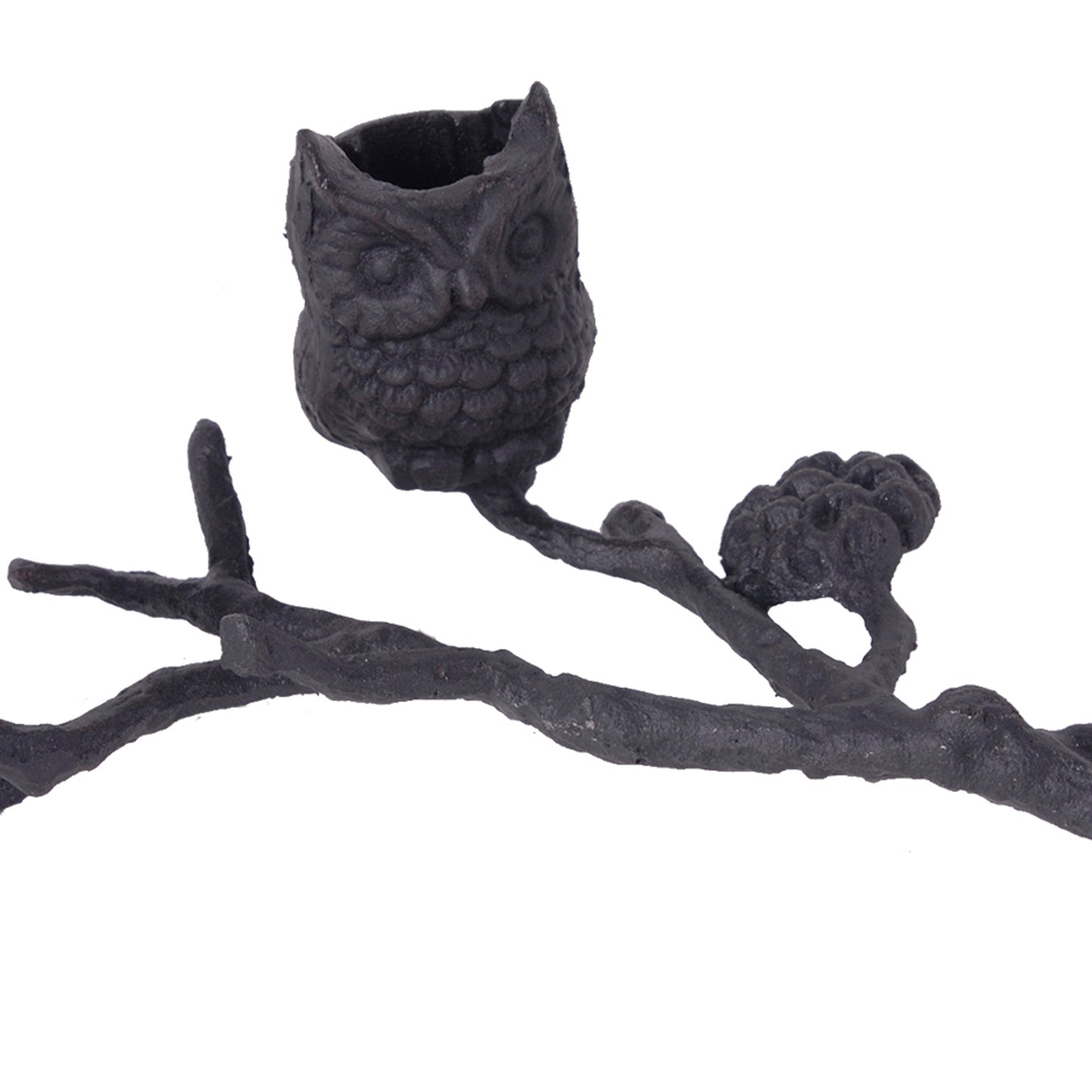 Modern Ceramic Candle Holder With Owls On A Branch Gray