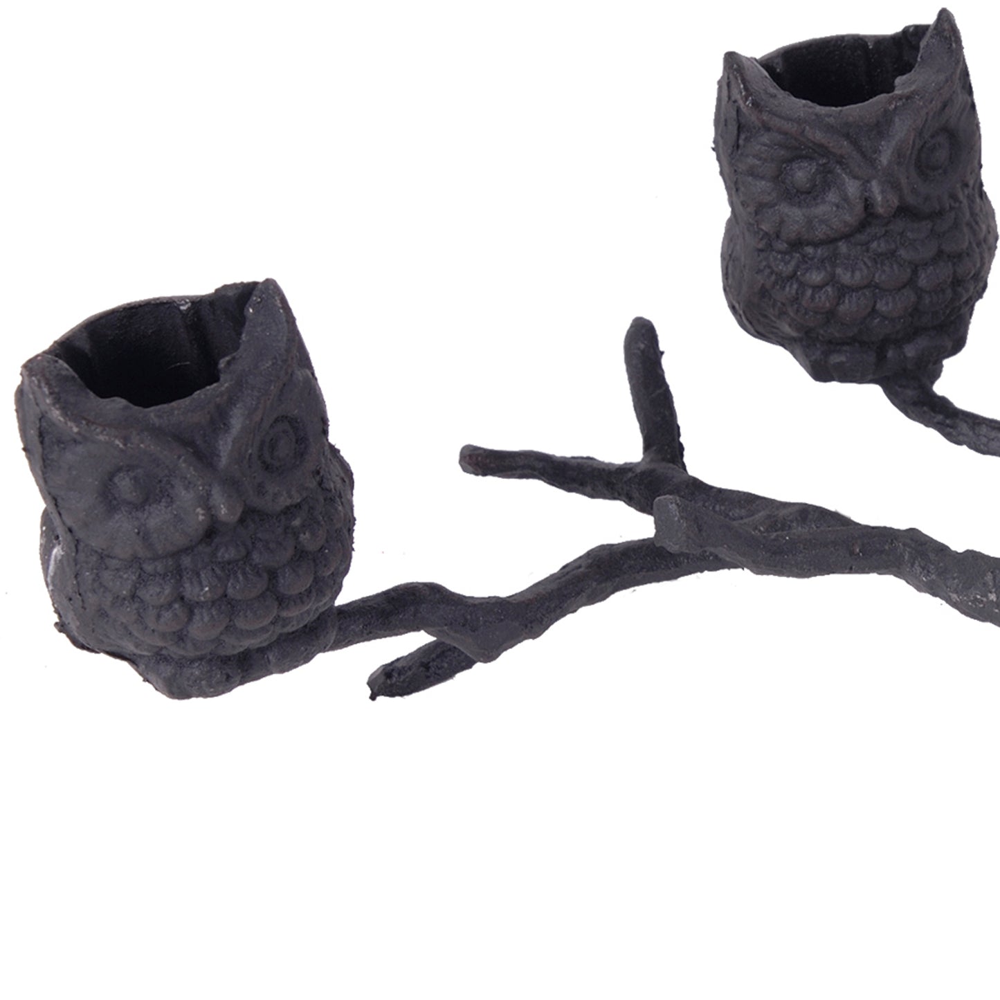 Modern Ceramic Candle Holder With Owls On A Branch Gray
