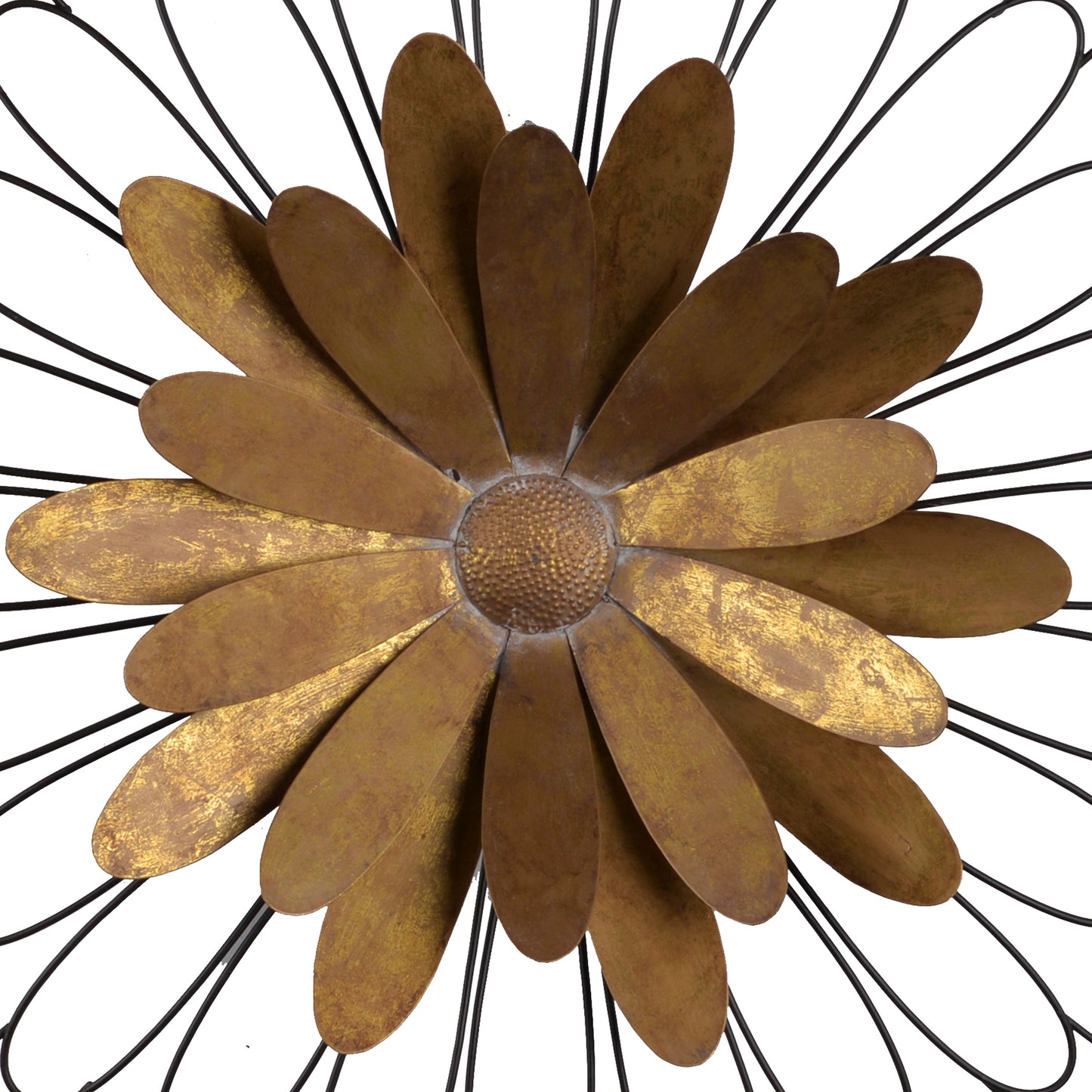 Metal Wall Decor With Wooden Frame And Leafy Flower Bronze