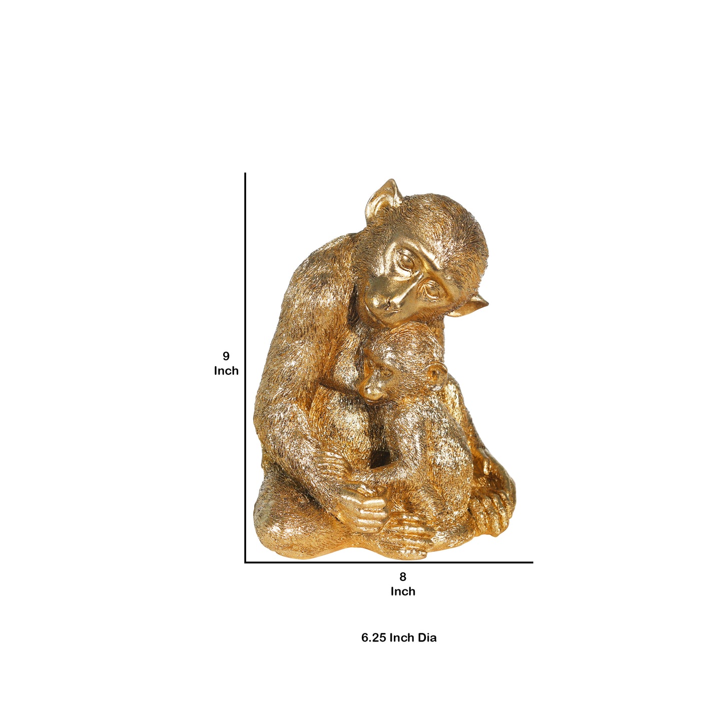 Decorative Miniature Monkey With Baby Polyresin Figurine Gold