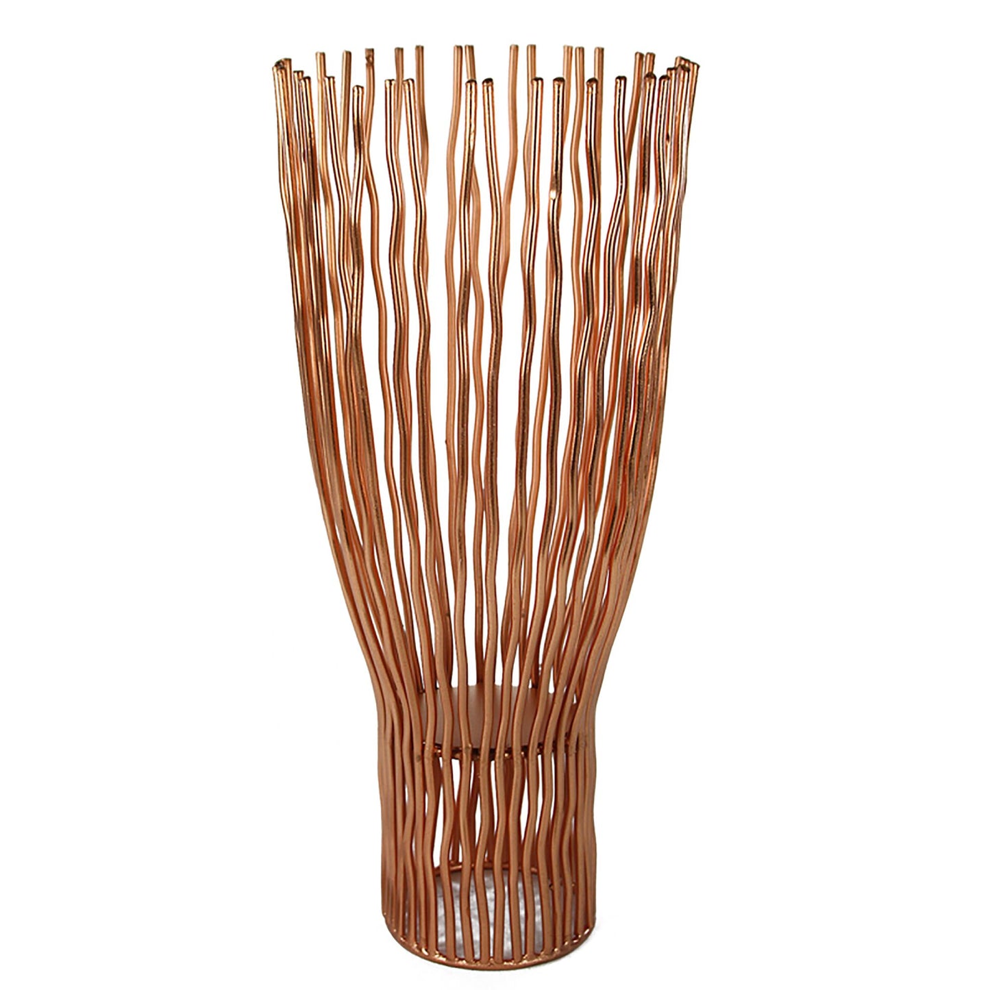 Metal Pillar Candle Holder With Wavy Wires Rose Gold