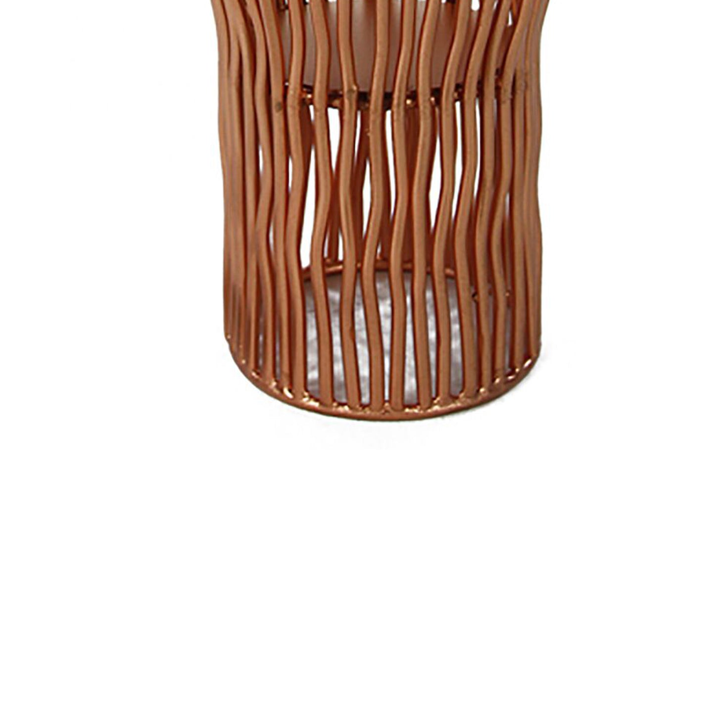 Metal Pillar Candle Holder With Wavy Wires Rose Gold