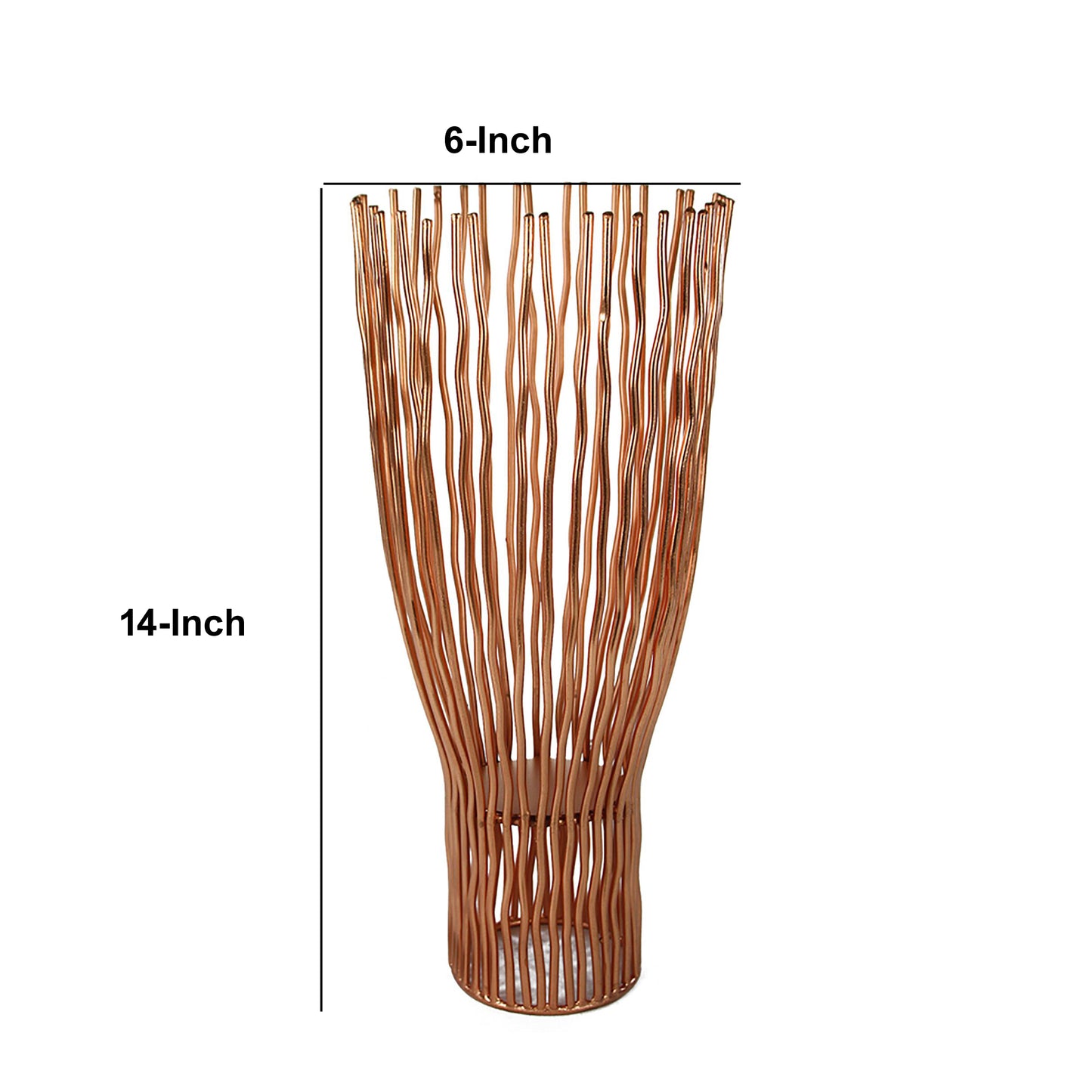 Metal Pillar Candle Holder With Wavy Wires Rose Gold