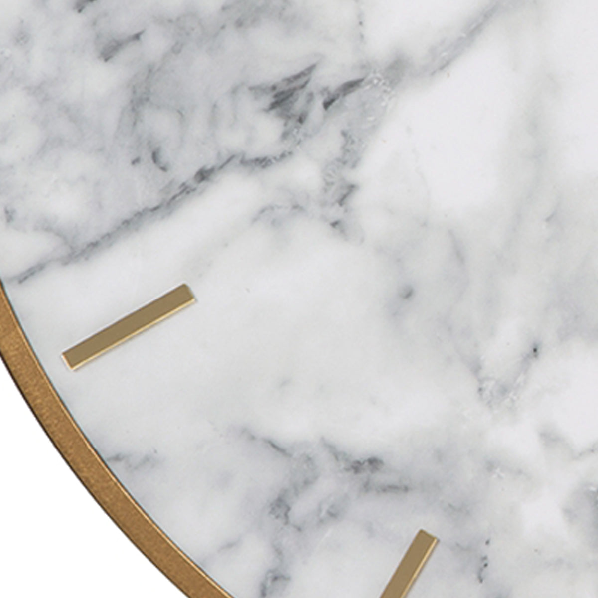 Round Metal Wall Clock With Faux Marble Background Gold And White