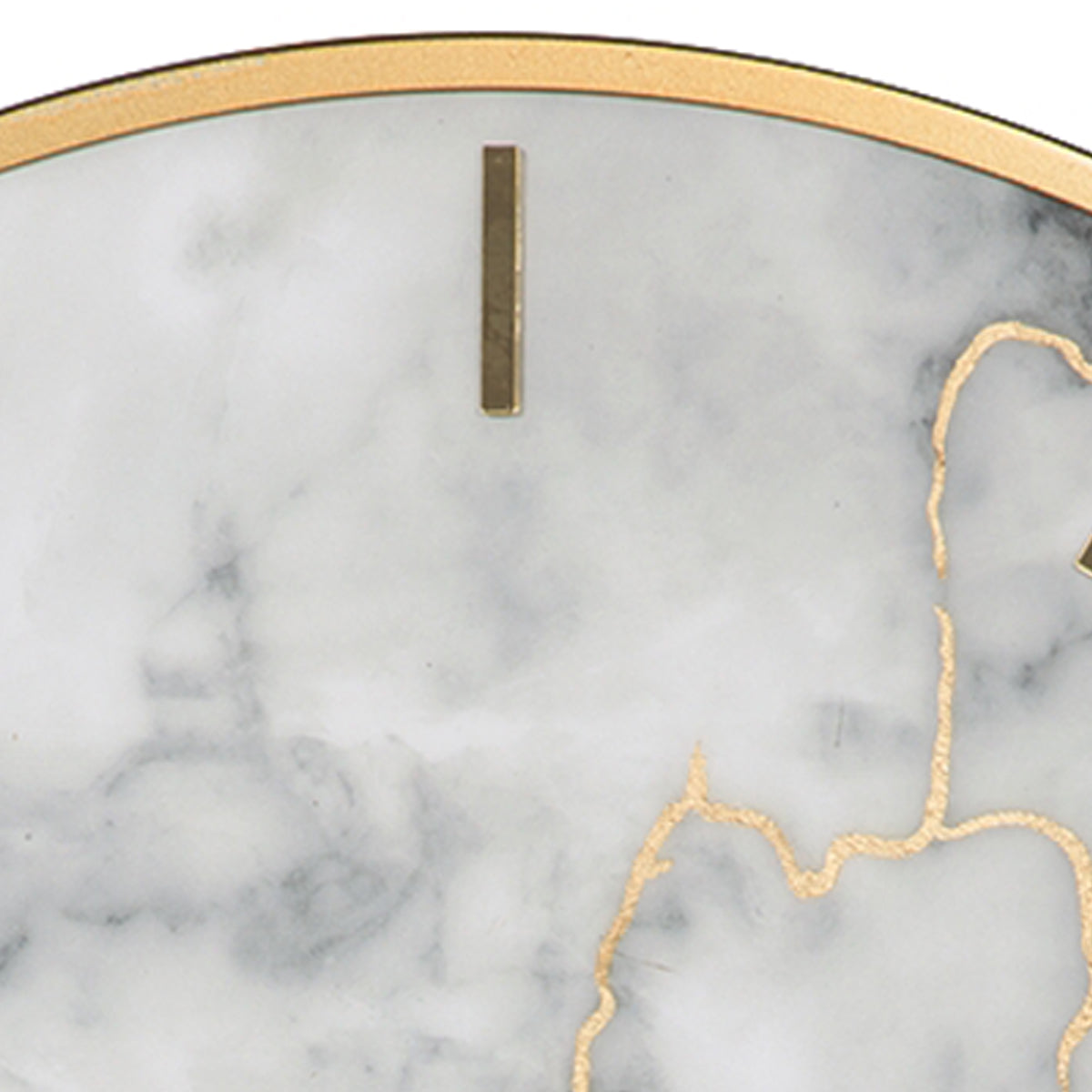Round Metal Wall Clock With Faux Marble Background Gold And White