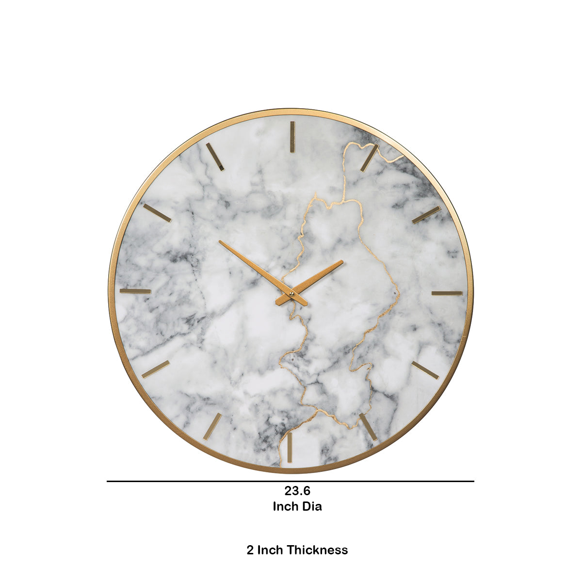 Round Metal Wall Clock With Faux Marble Background Gold And White