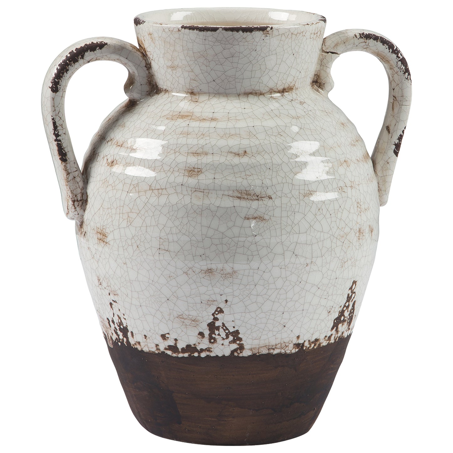 Ceramic Decorative Vase In Amphora Shape Small White And Brown