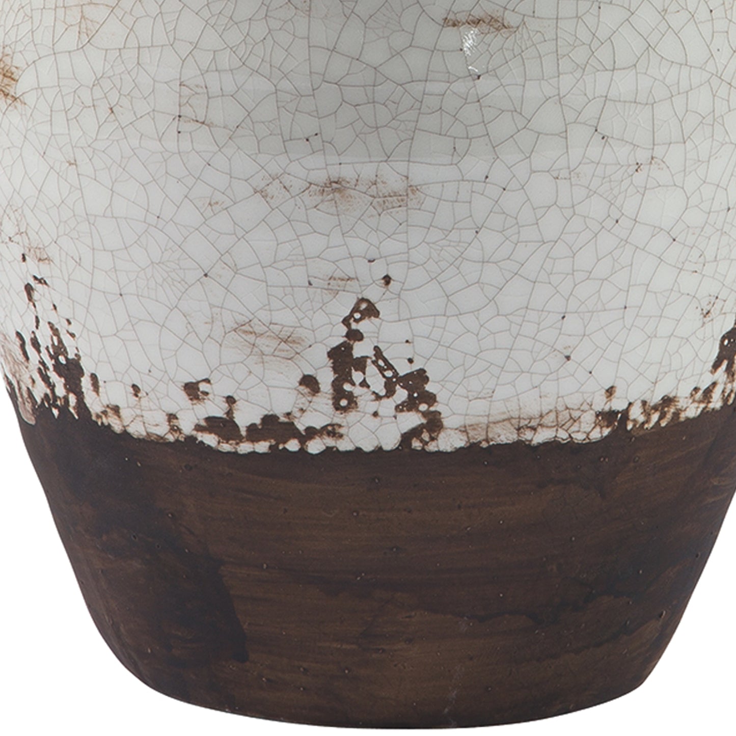 Ceramic Decorative Vase In Amphora Shape Small White And Brown