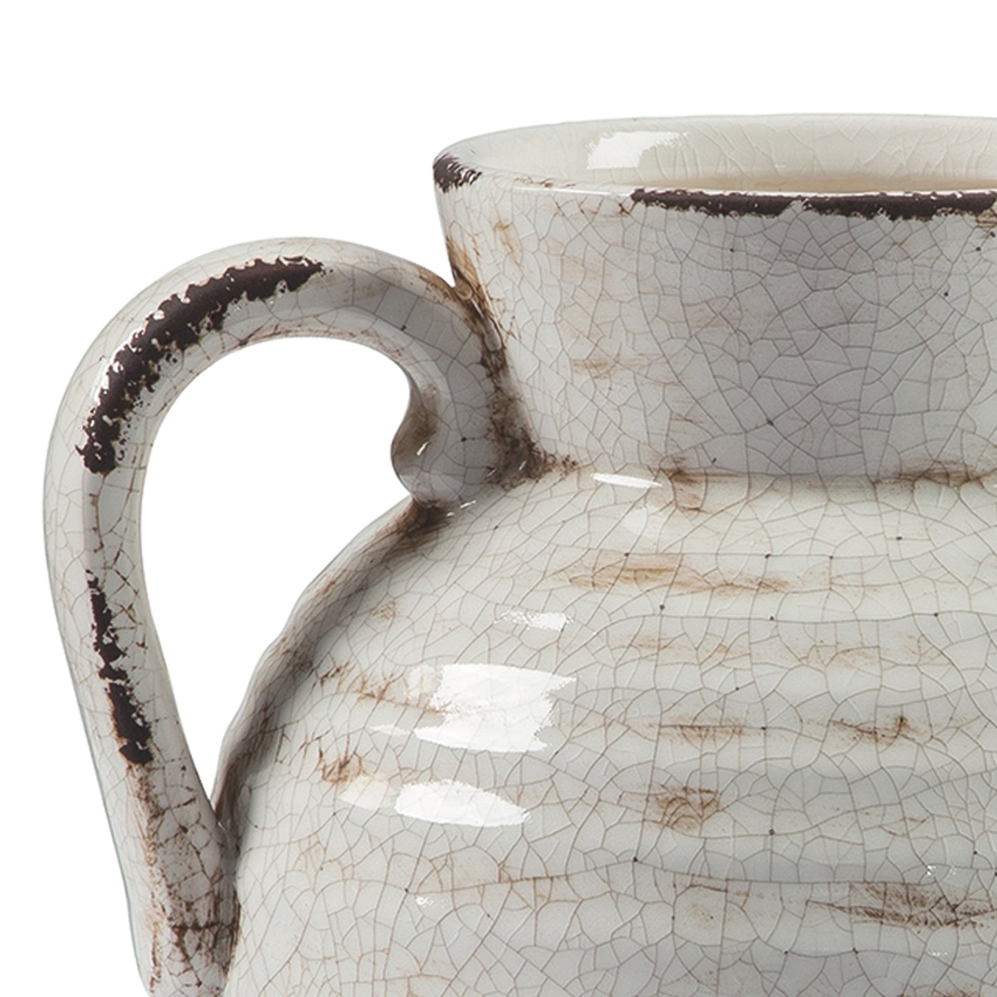 Ceramic Decorative Vase In Amphora Shape Small White And Brown
