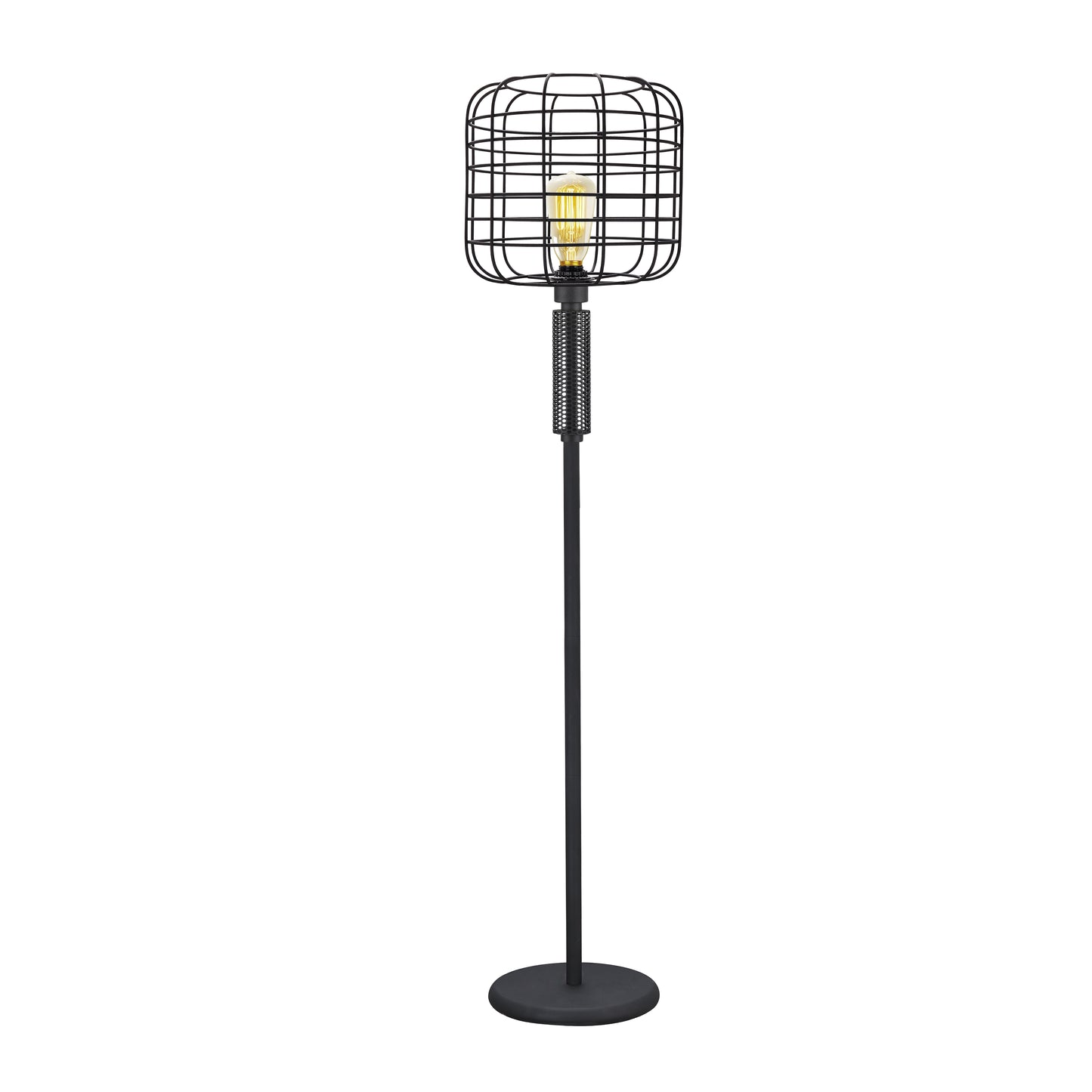 Modern Caged Shape Floor Lamp With Circular Base And Mesh Pattern Black
