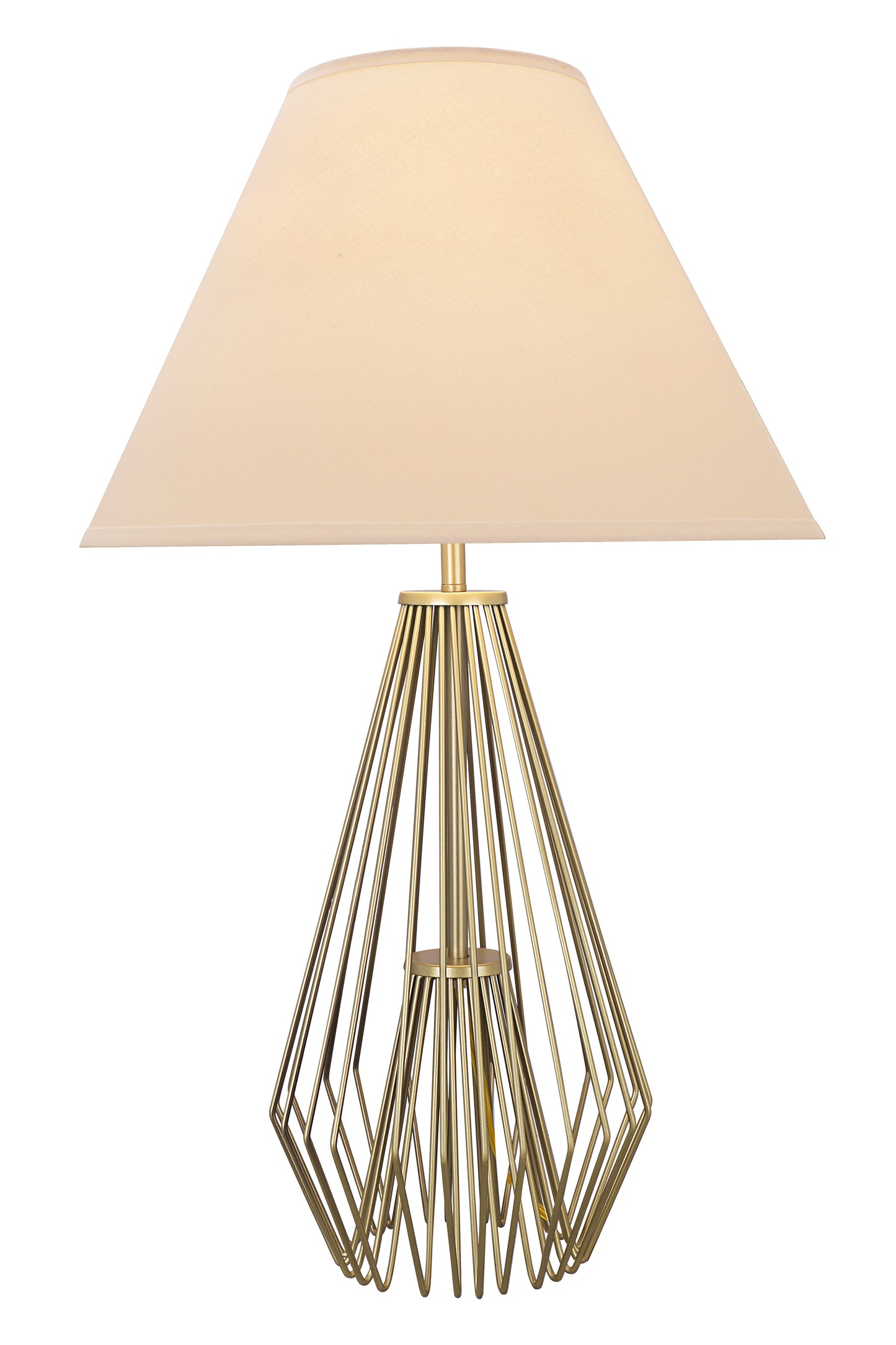 Caged Pattern Metal Table Lamp with Flared Empire Shade Beige and Golden