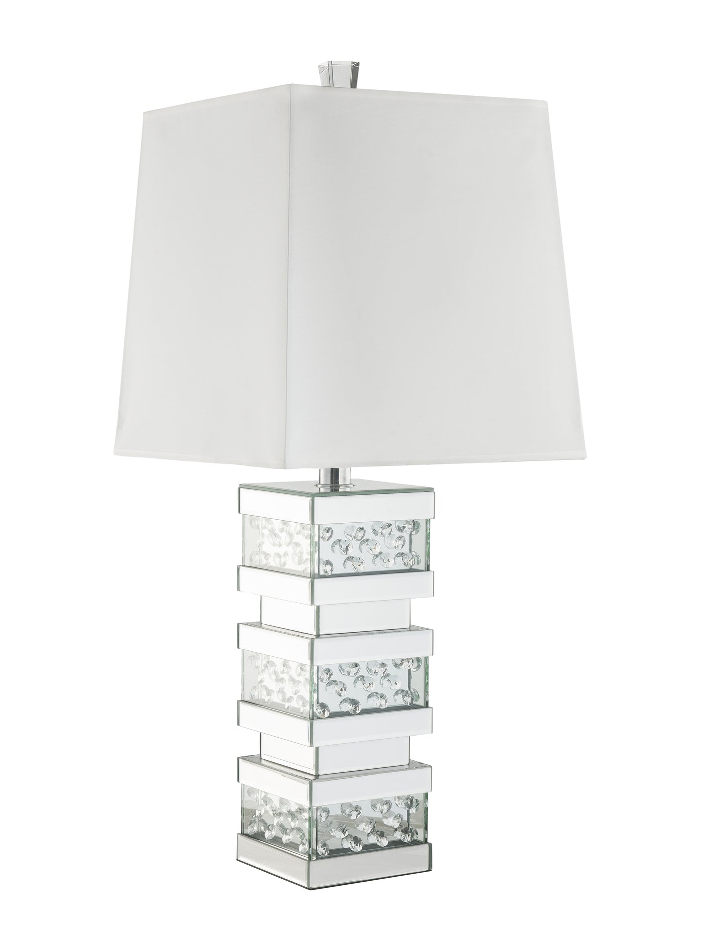 Contemporary Square Table Lamp with Pedestal Mirrored Base White and Clear