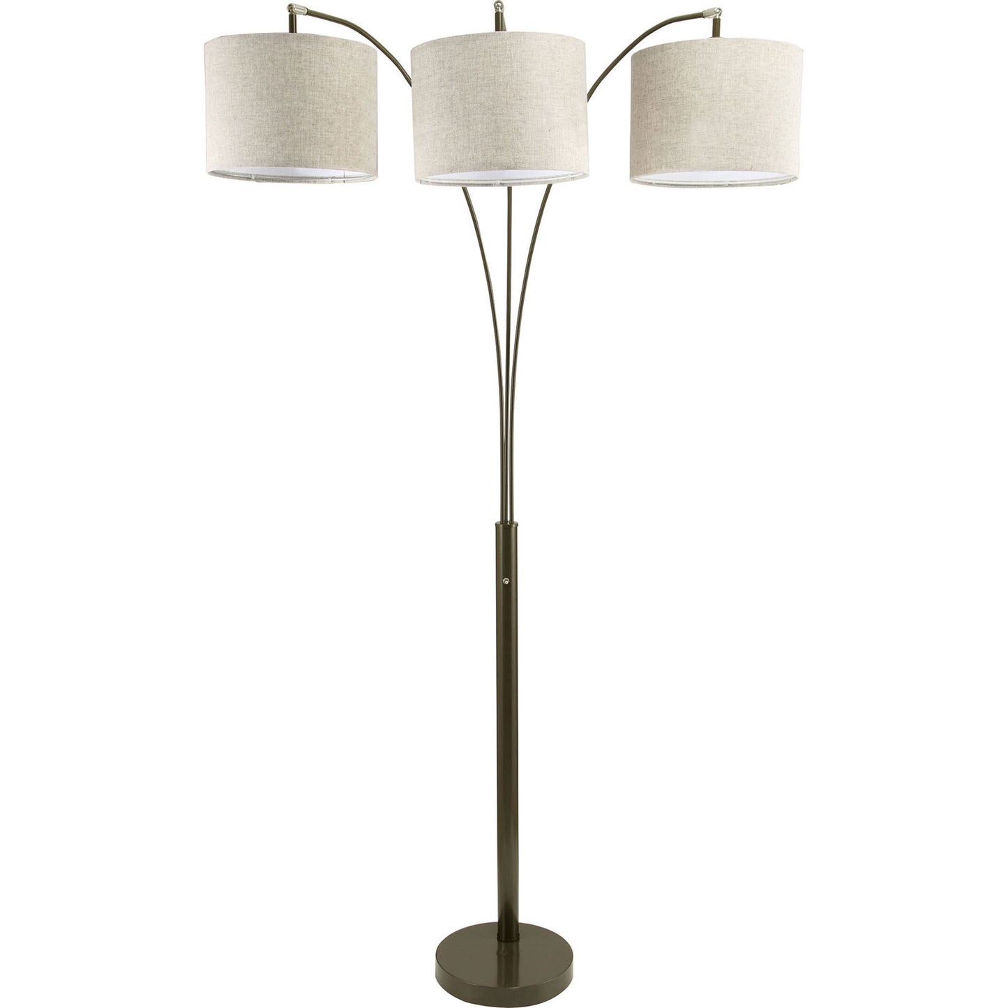 Floor Lamp With 3 Fabric Wrapped Drum Shades And Conjoined Base Brown