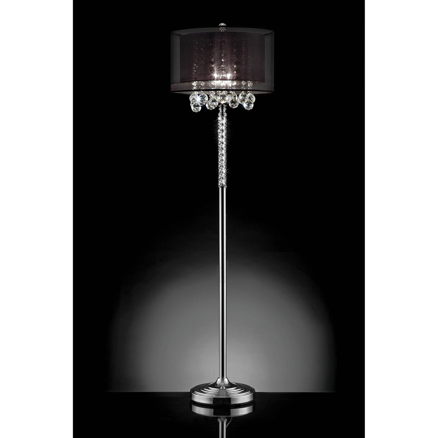 Floor Lamp With Hanging Crystals Droplets And Dark Shade Silver