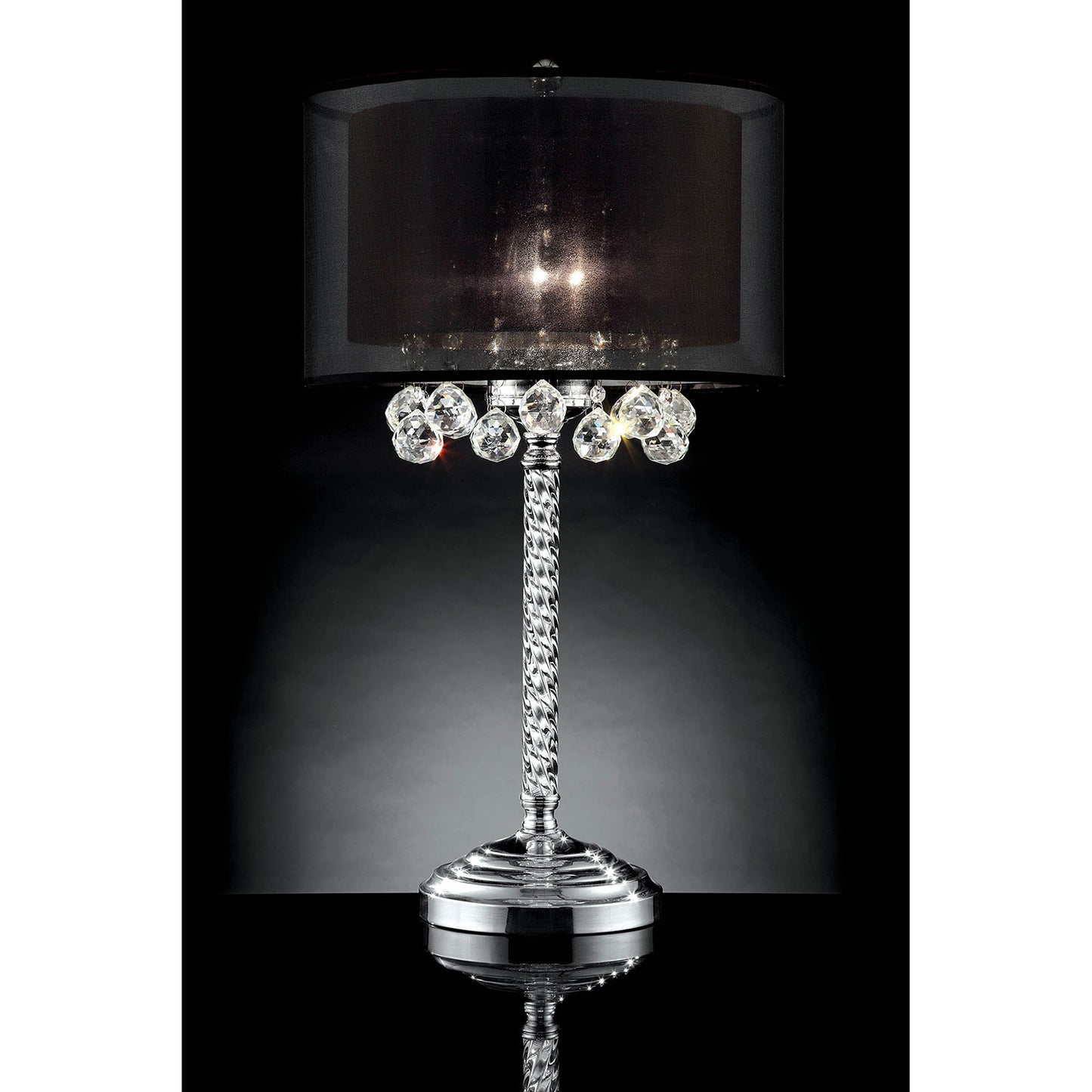 Table Lamp with Twisted Crystal Stand and Hanging Cystal Droplets Silver