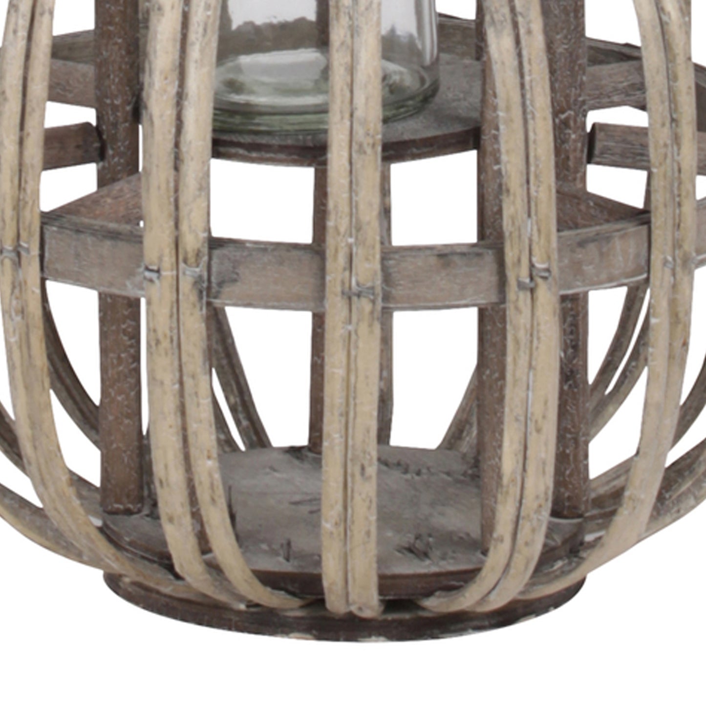 Lattice Design Round Lantern With Glass Hurricane Candle Holder small brown
