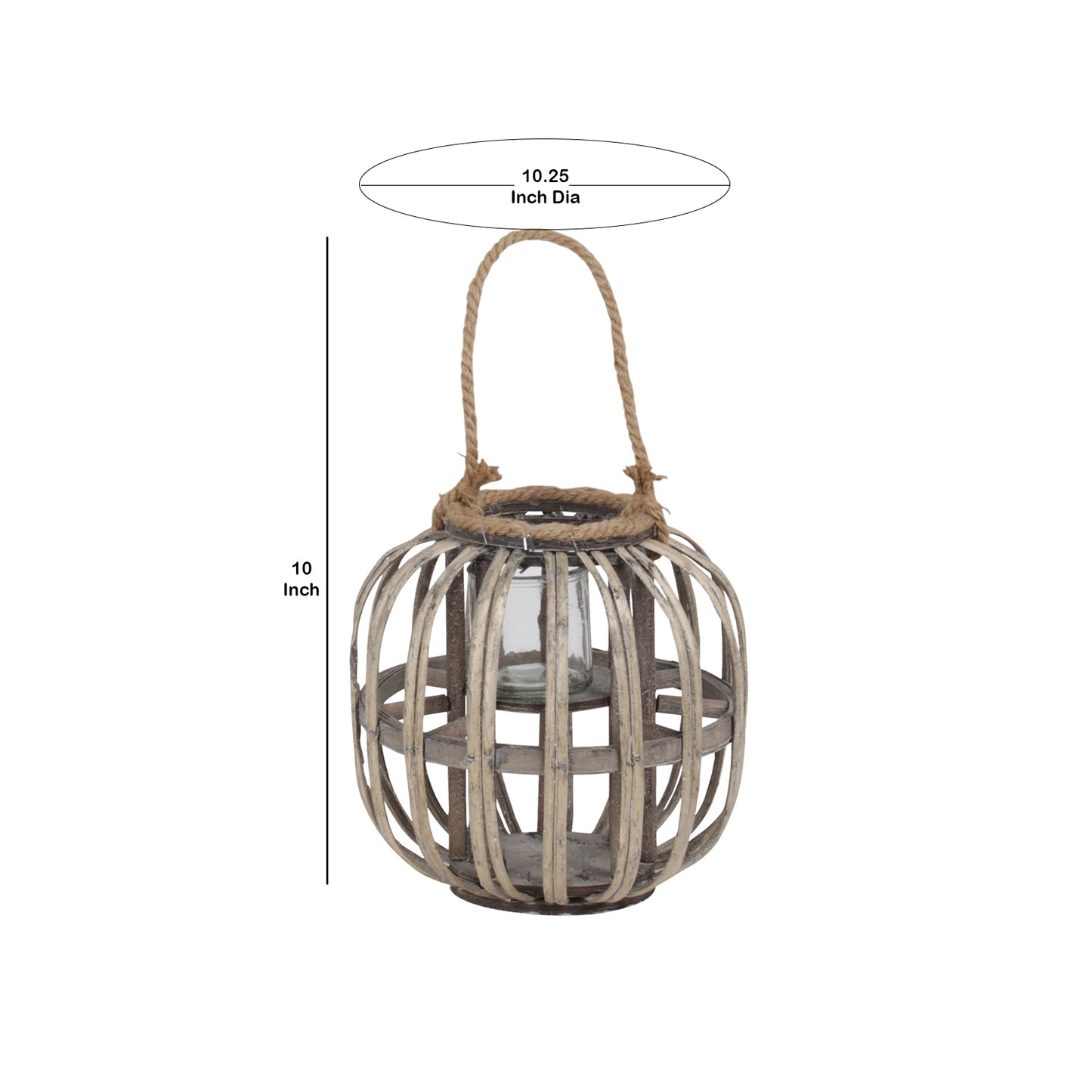 Lattice Design Round Lantern With Glass Hurricane Candle Holder small brown