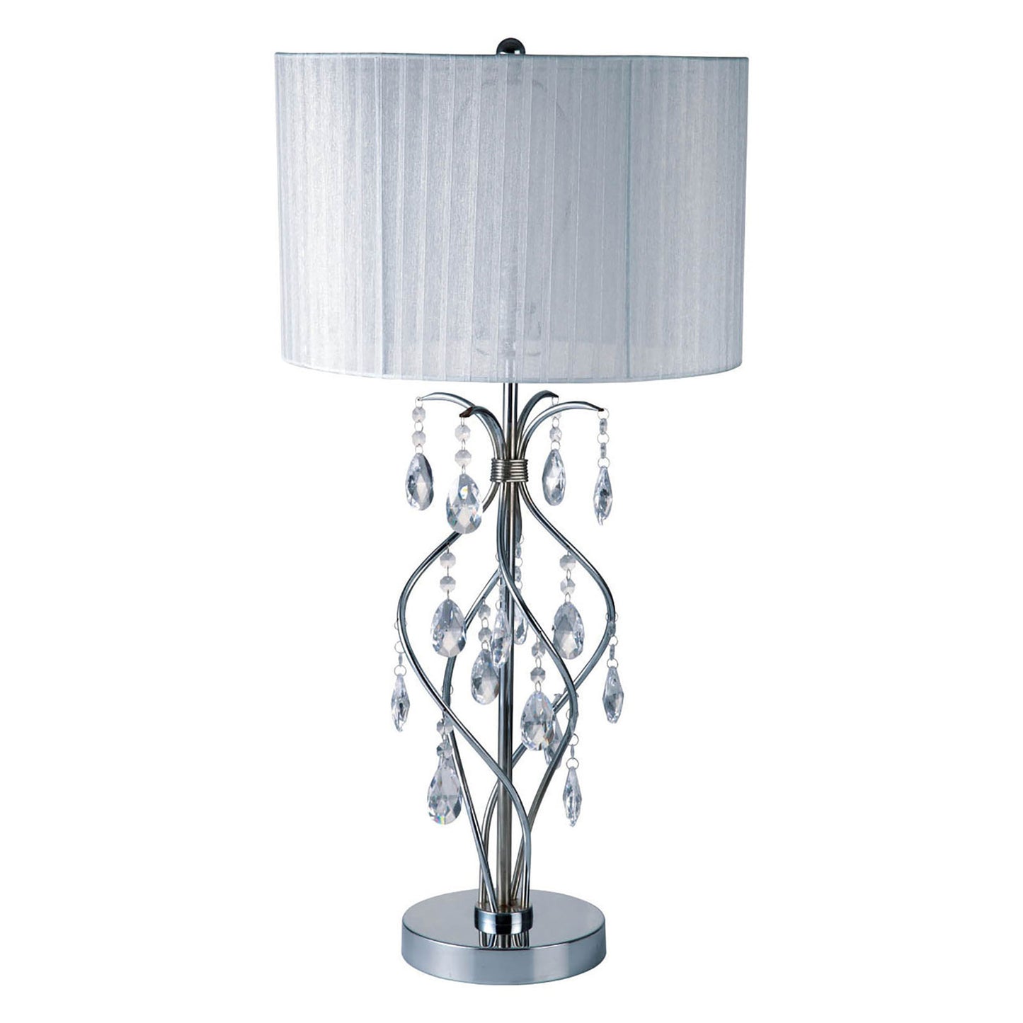 Table Lamp with Drum Shade and Interlocking Stem Design Silver and White
