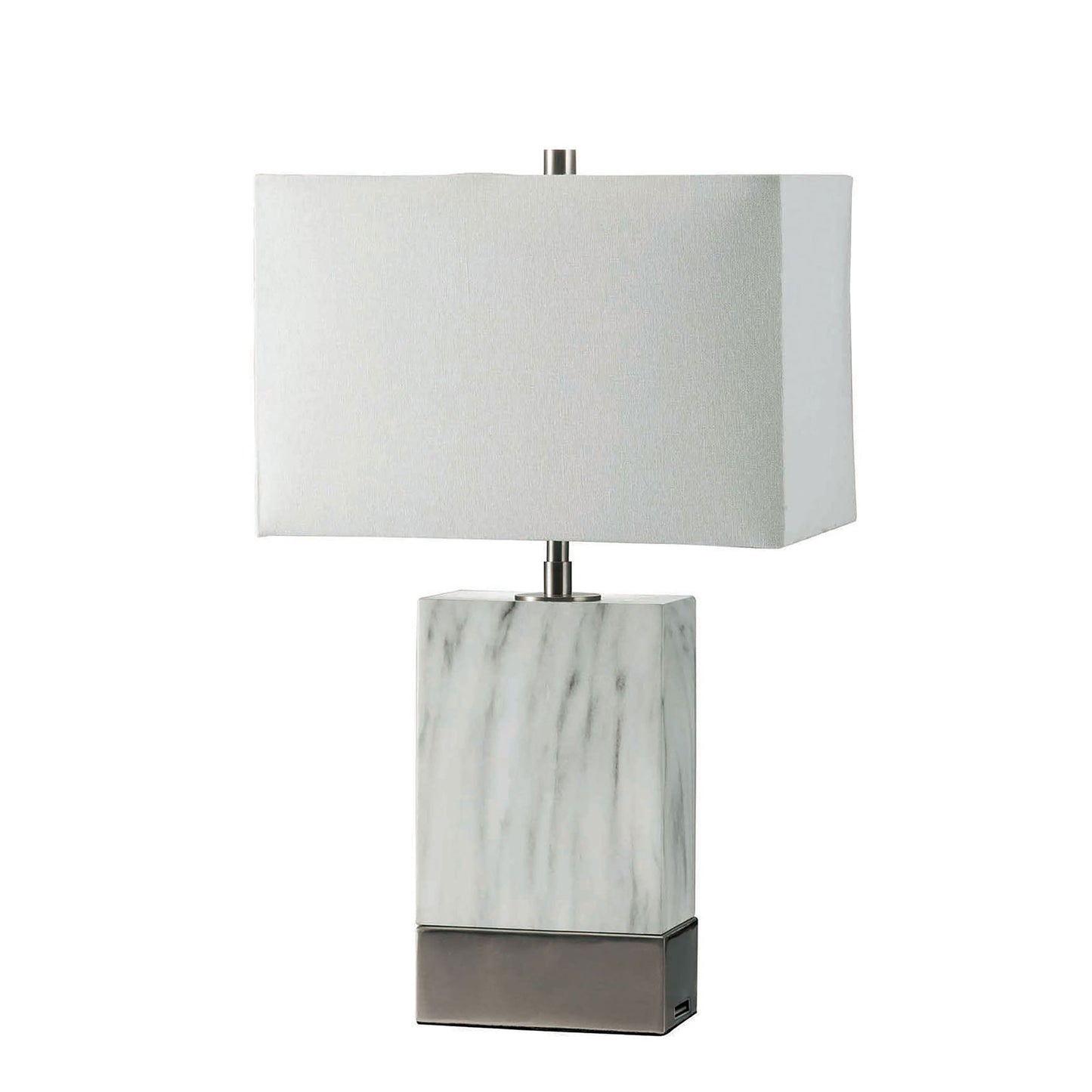 Table Lamp with Pillar Marble Base and USB Plug in Silver and White