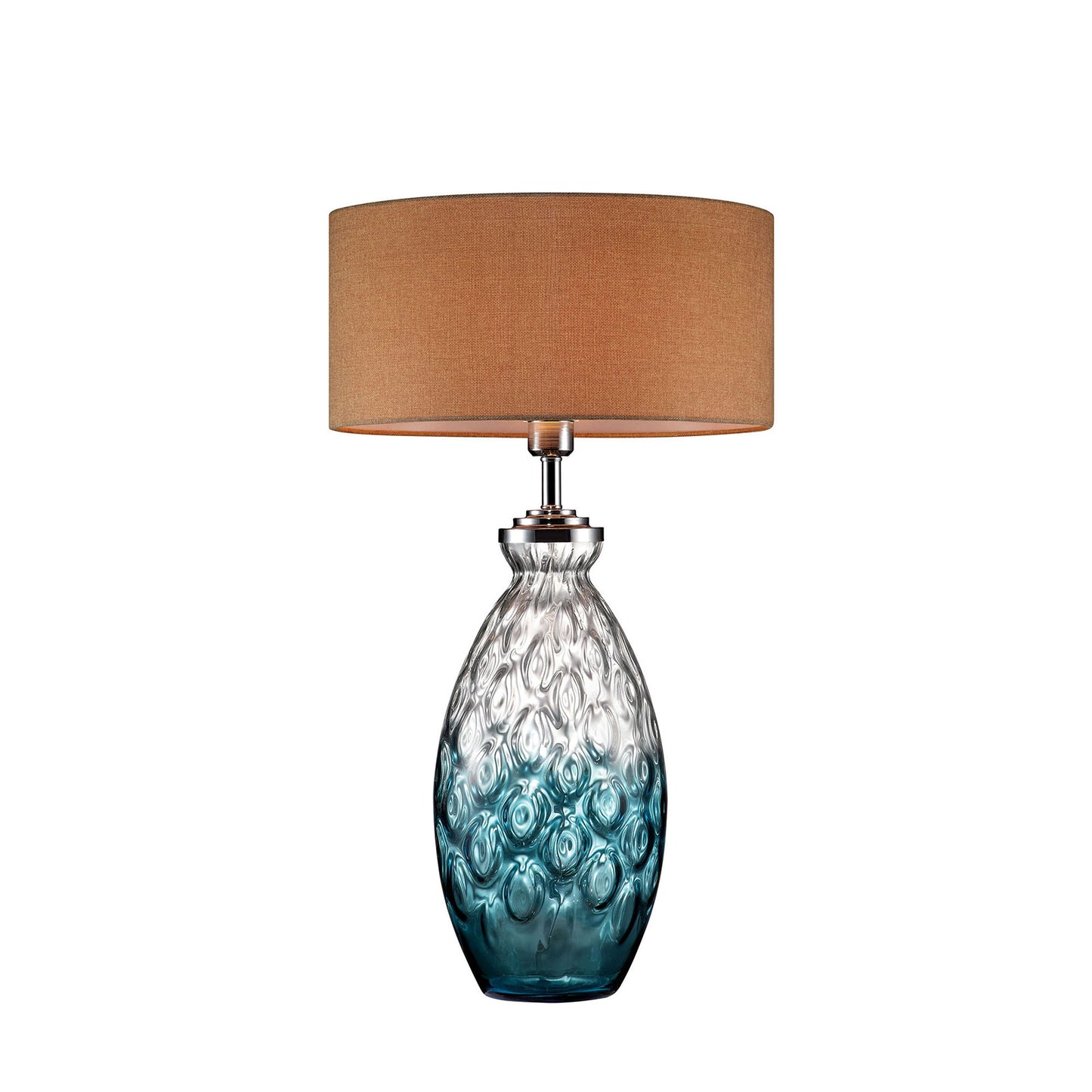 Table Lamp with Hand blown glass pattern and Bottle Base Silver and Blue