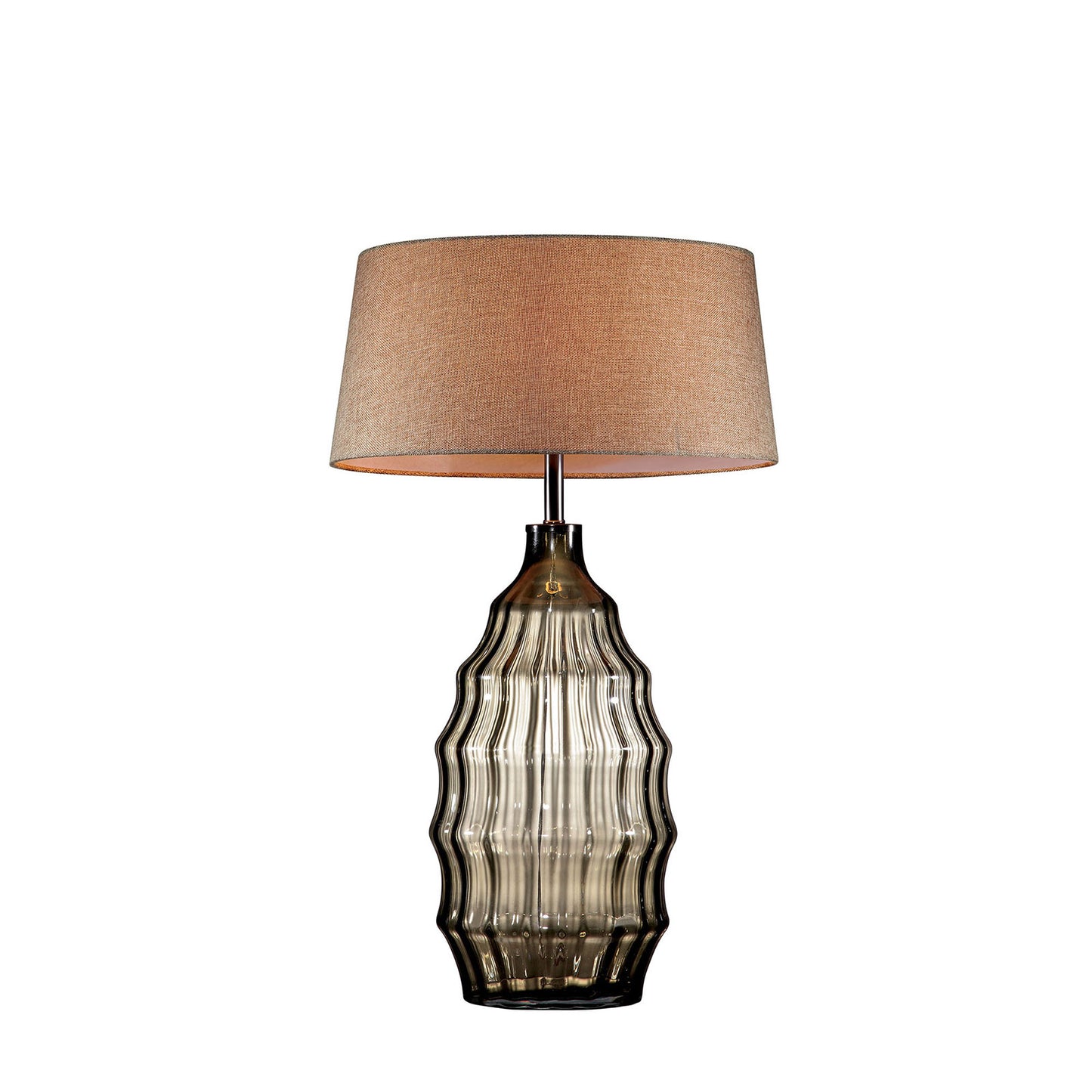 Bottle Like Base Table Lamp with Hand Blown Wavy Pattern Brown and Silver