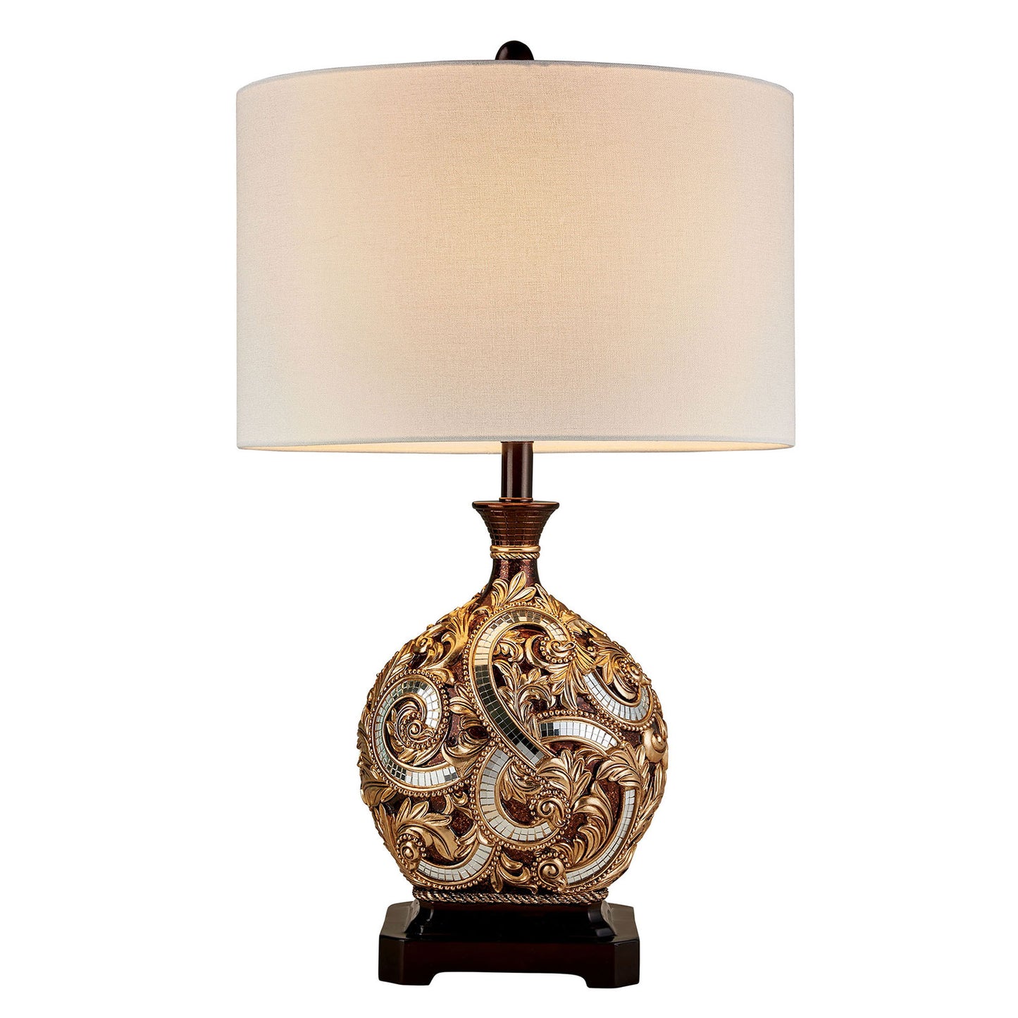 Table Lamp with Engraved Floral Motifs and Mosaic Details Brown and Gold