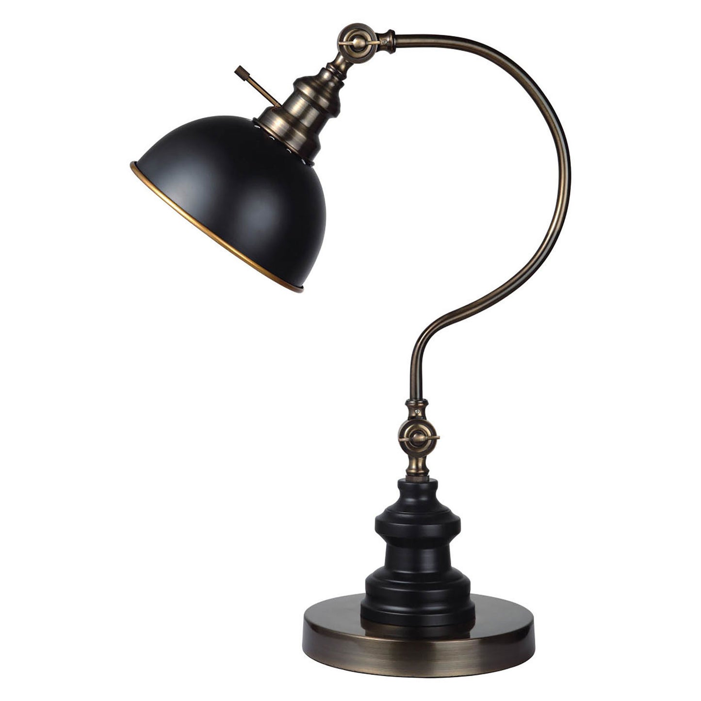 Industrial Style Table Lamp with Curved Stem and Round Base Gold and Black