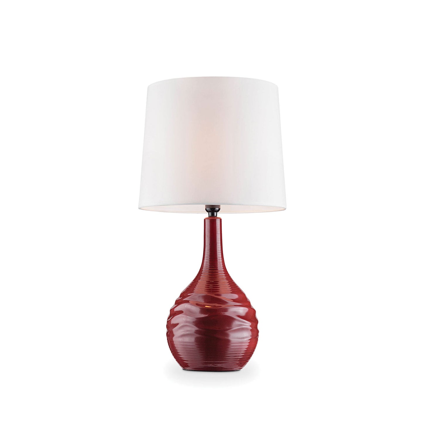 Table Lamp with Textured Ceramic Base and Drum Shaped Shade Red