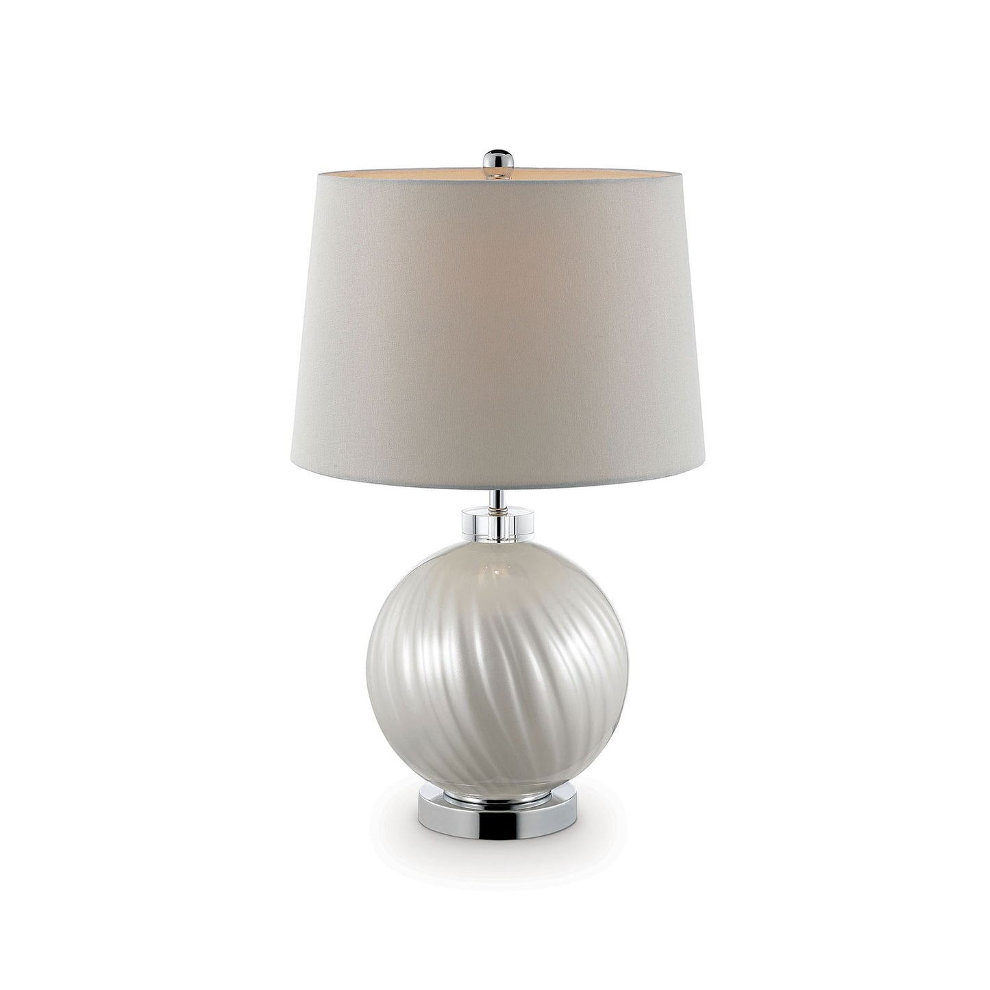 Table Lamp with Round Ball Base and Flared Drum Shade Off white and Silver