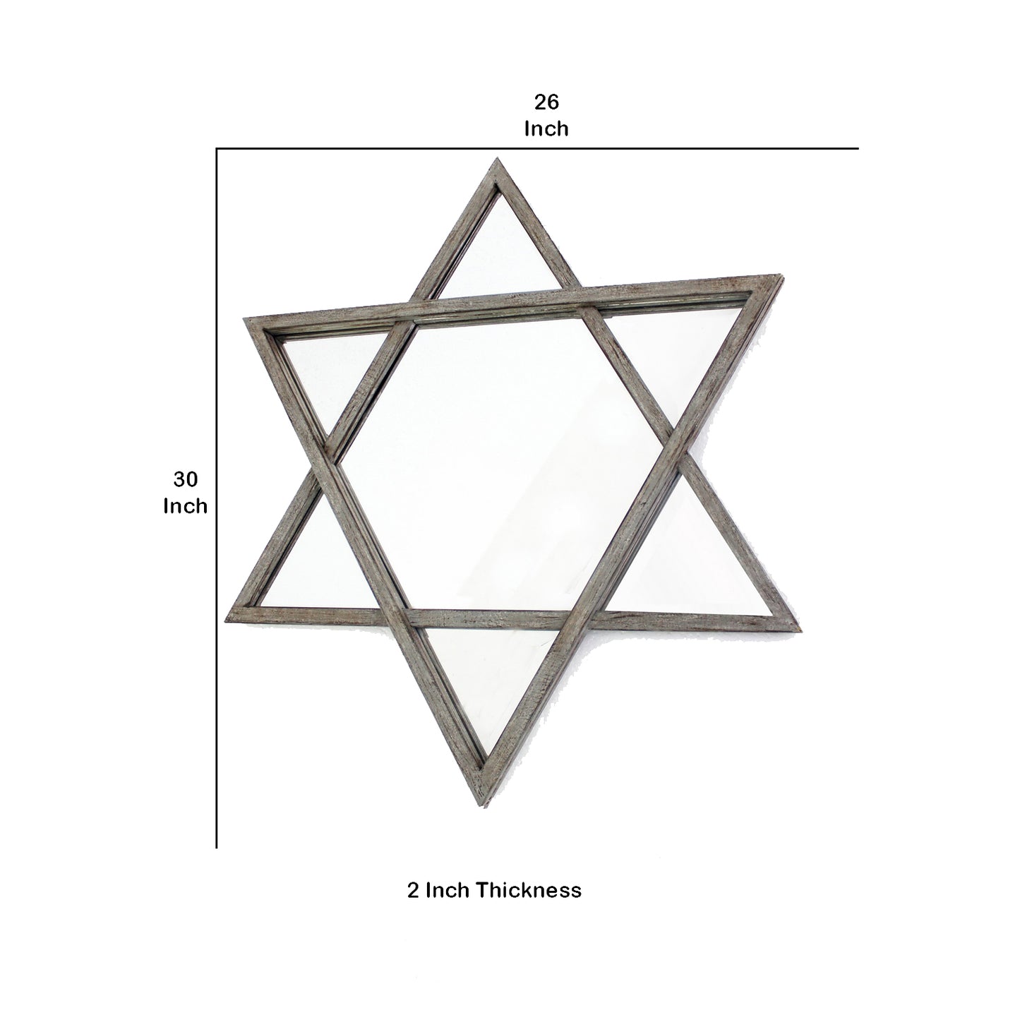 Transitional Wooden Wall Mirror With Hexagram Shape Design Brown
