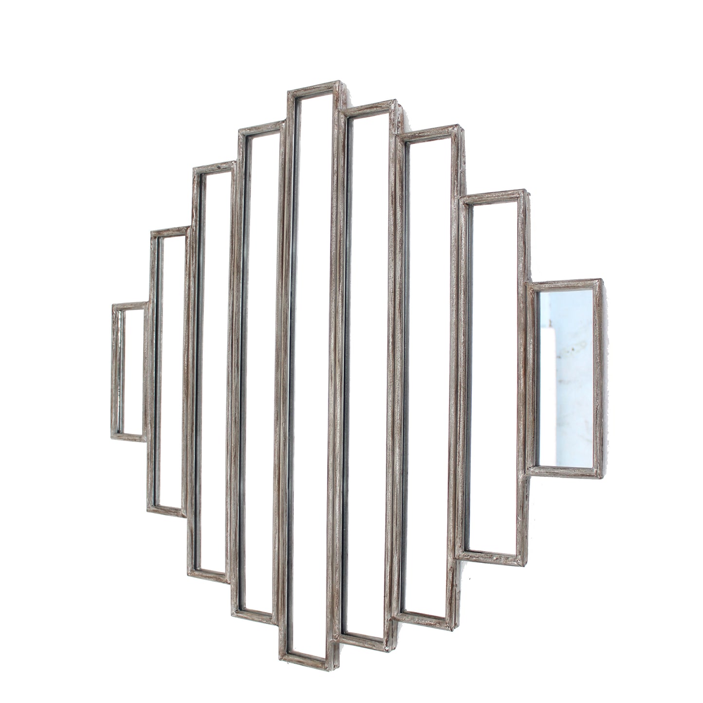 Wooden Wall Mirror With Multiple Framed Sculptures Silver