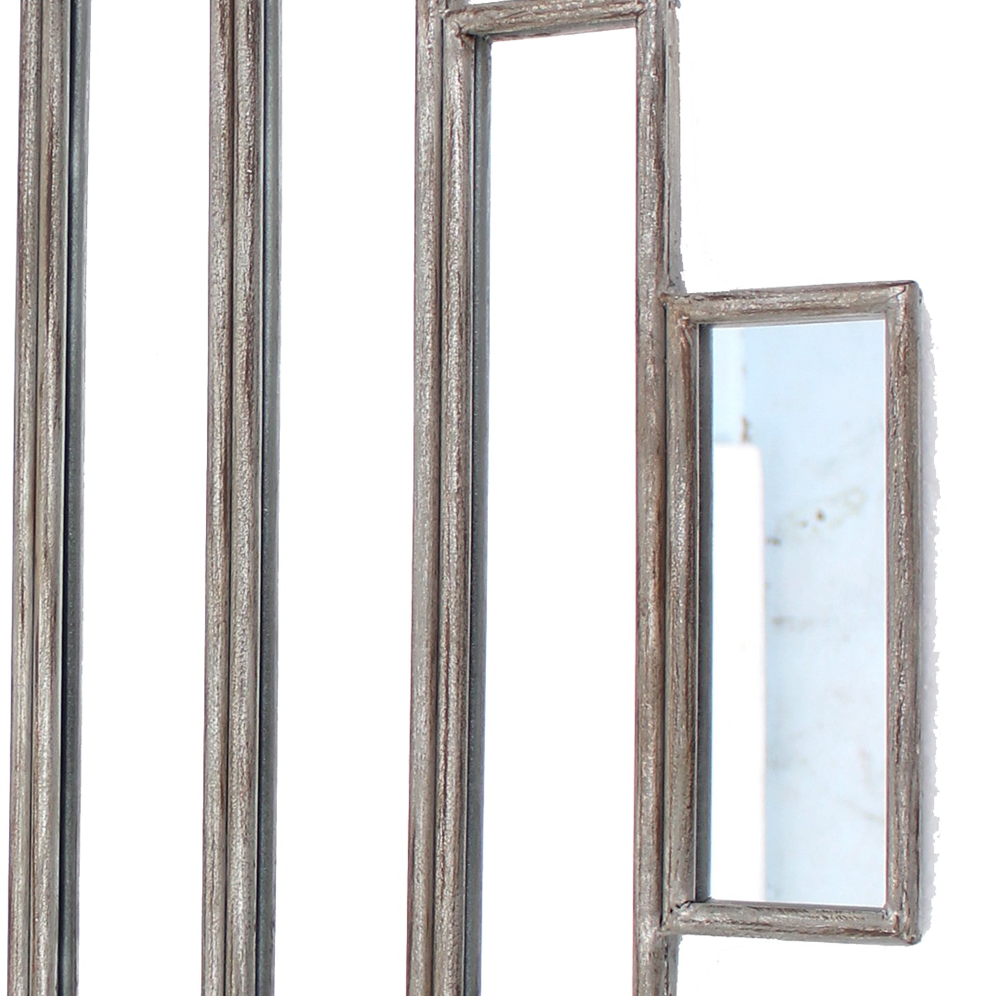 Wooden Wall Mirror With Multiple Framed Sculptures Silver