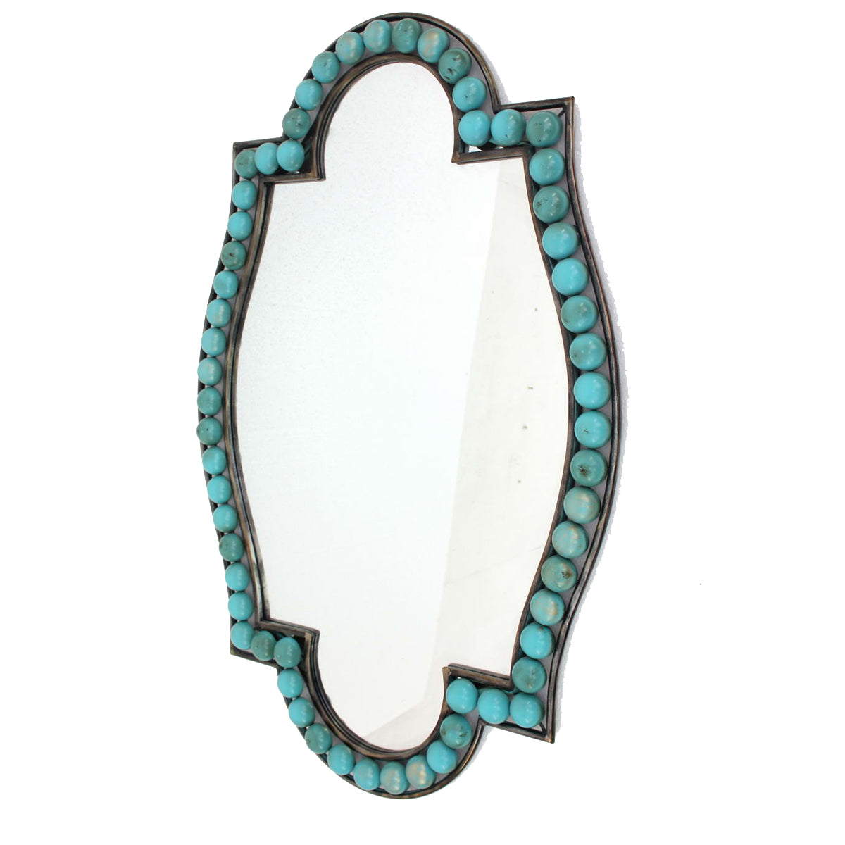 Quatrefoil Shape Metal Wall Mirror With Pearl Accents Blue And Brown