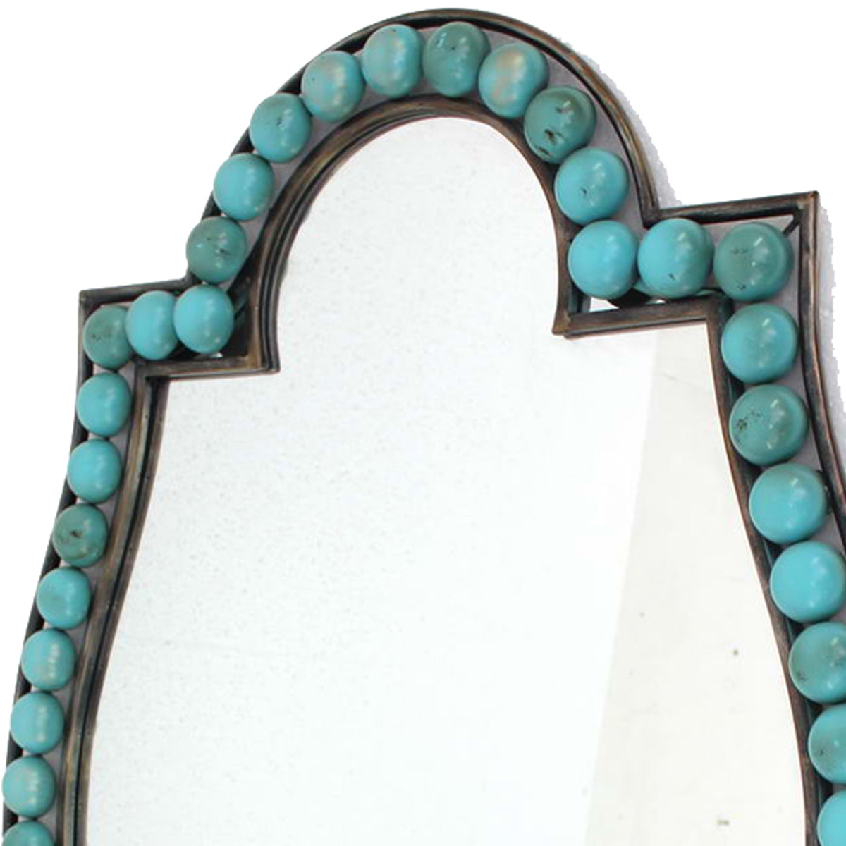 Quatrefoil Shape Metal Wall Mirror With Pearl Accents Blue And Brown