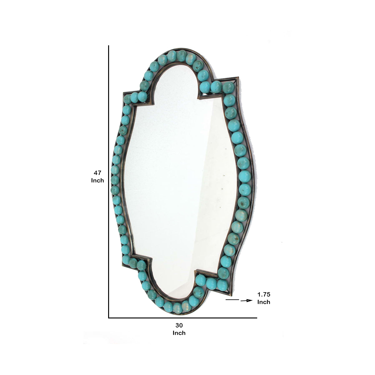 Quatrefoil Shape Metal Wall Mirror With Pearl Accents Blue And Brown