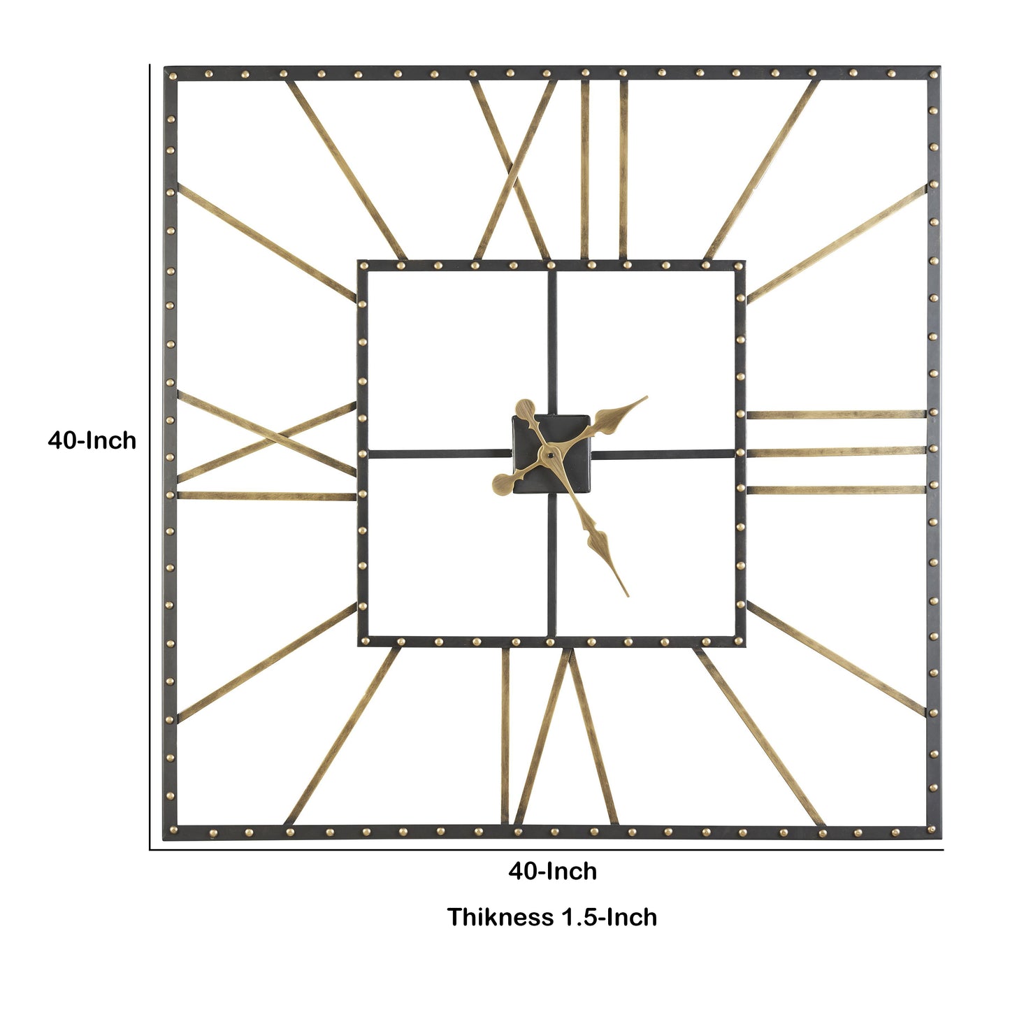 Square Open Frame Metal Wall Clock With Roman Numerals Black And Gold