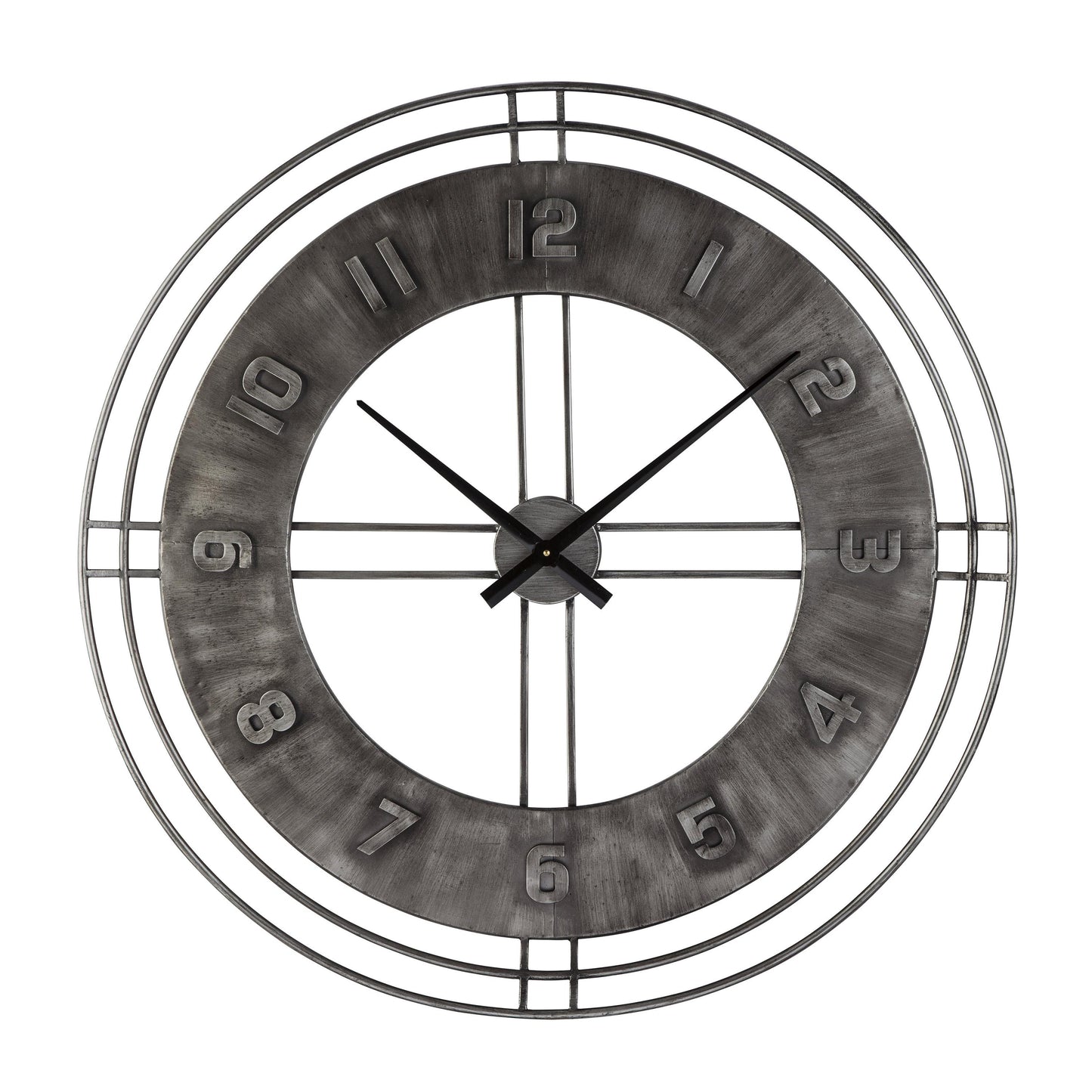 Industrial Round Metal Wall Clock With Roman Numerals Gray