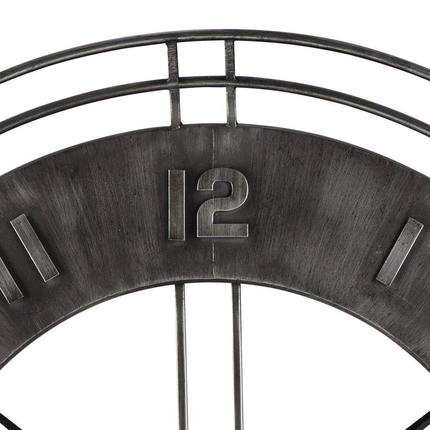 Industrial Round Metal Wall Clock With Roman Numerals Gray