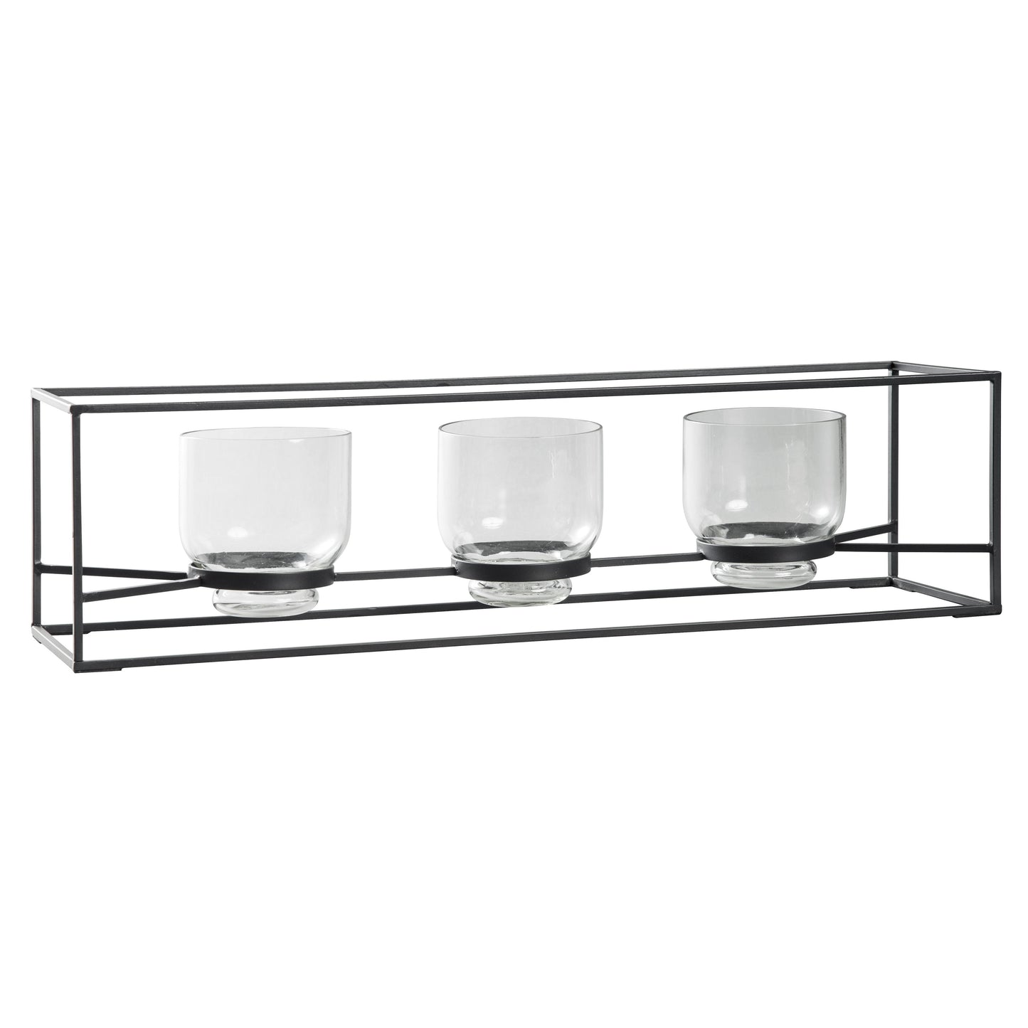 3 Glass Hurricane Candle Holders With Metal Frame Black And Gold