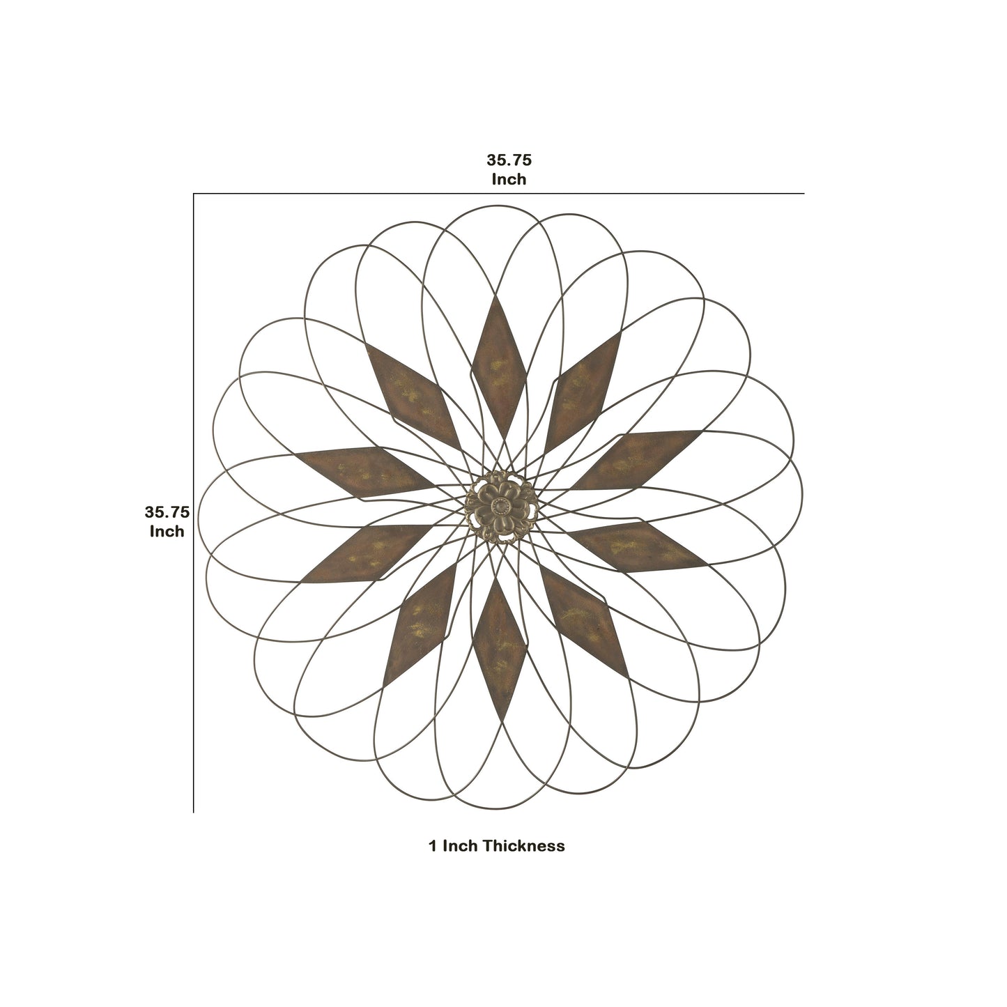 Blooming Flower Shape Indoor And Outdoor Metal Wall Decor Rustic Brown