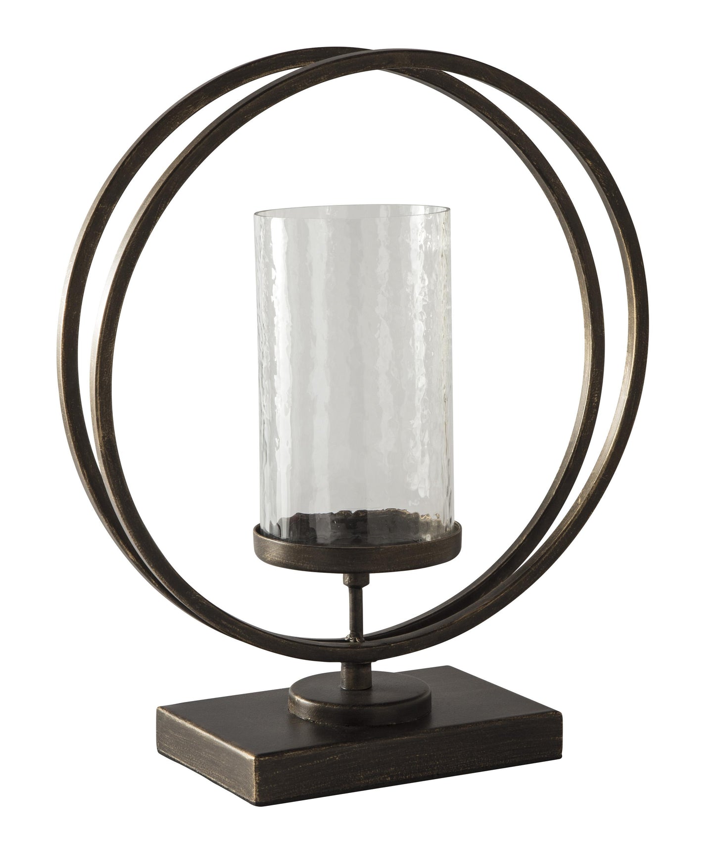 Round Metal Candle Holder With Rectangular Base Brown And Clear