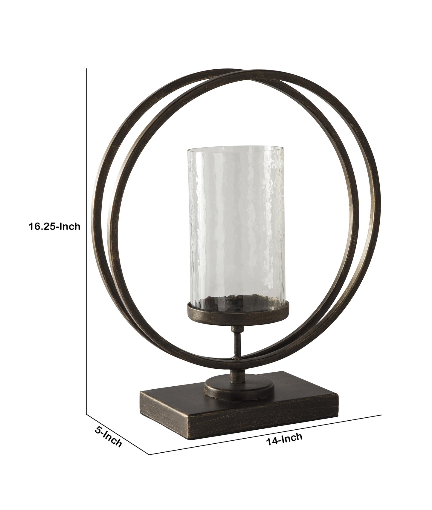 Round Metal Candle Holder With Rectangular Base Brown And Clear