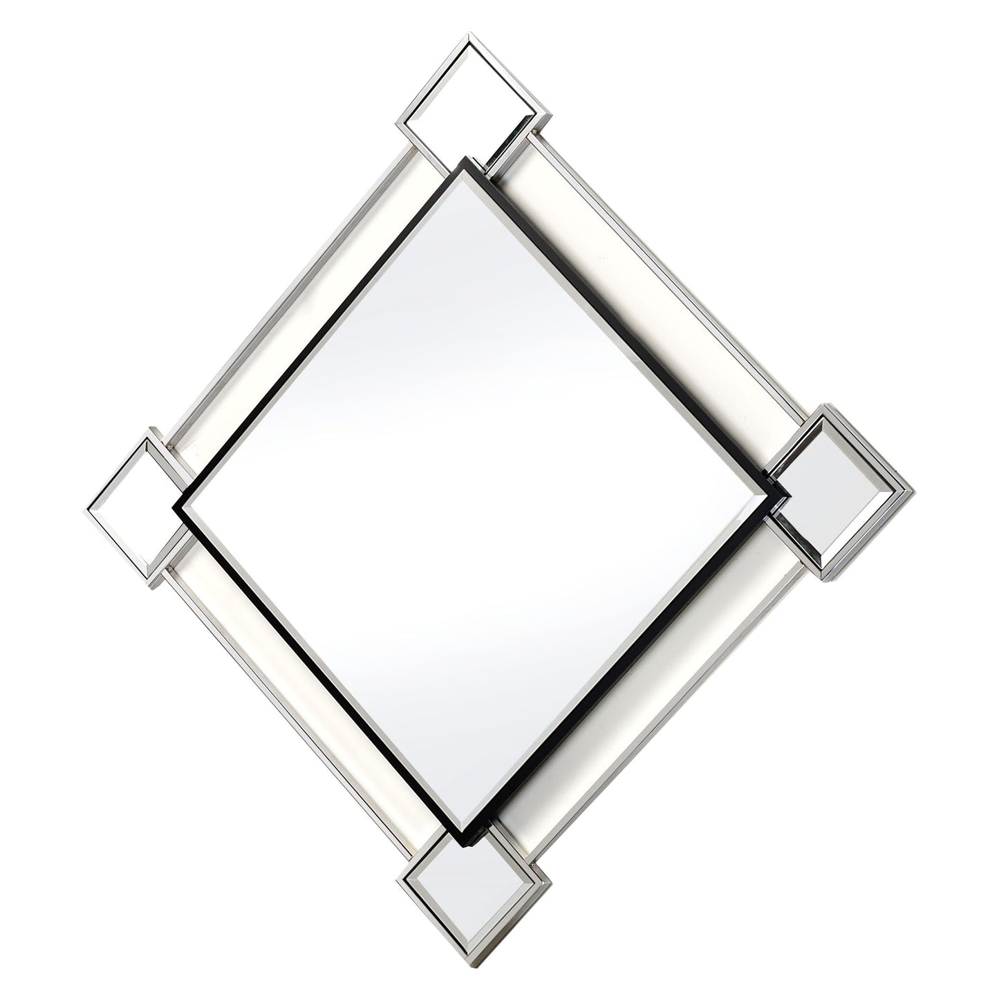Diamond Shaped Beveled Accent Wall Mirror With Mirror Inserts Silver