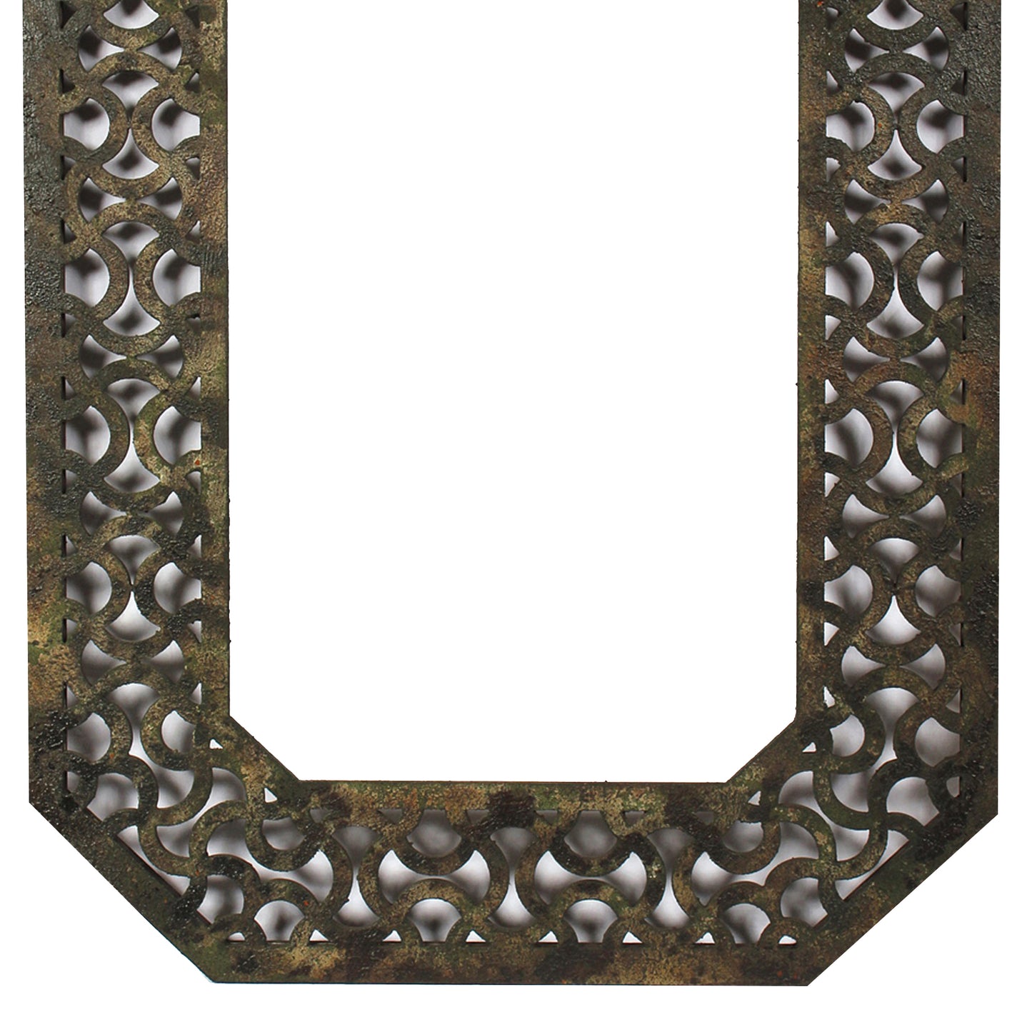 Octagonal Wooden Mirror With Distressed Finish And Bezel Pattern Bronze