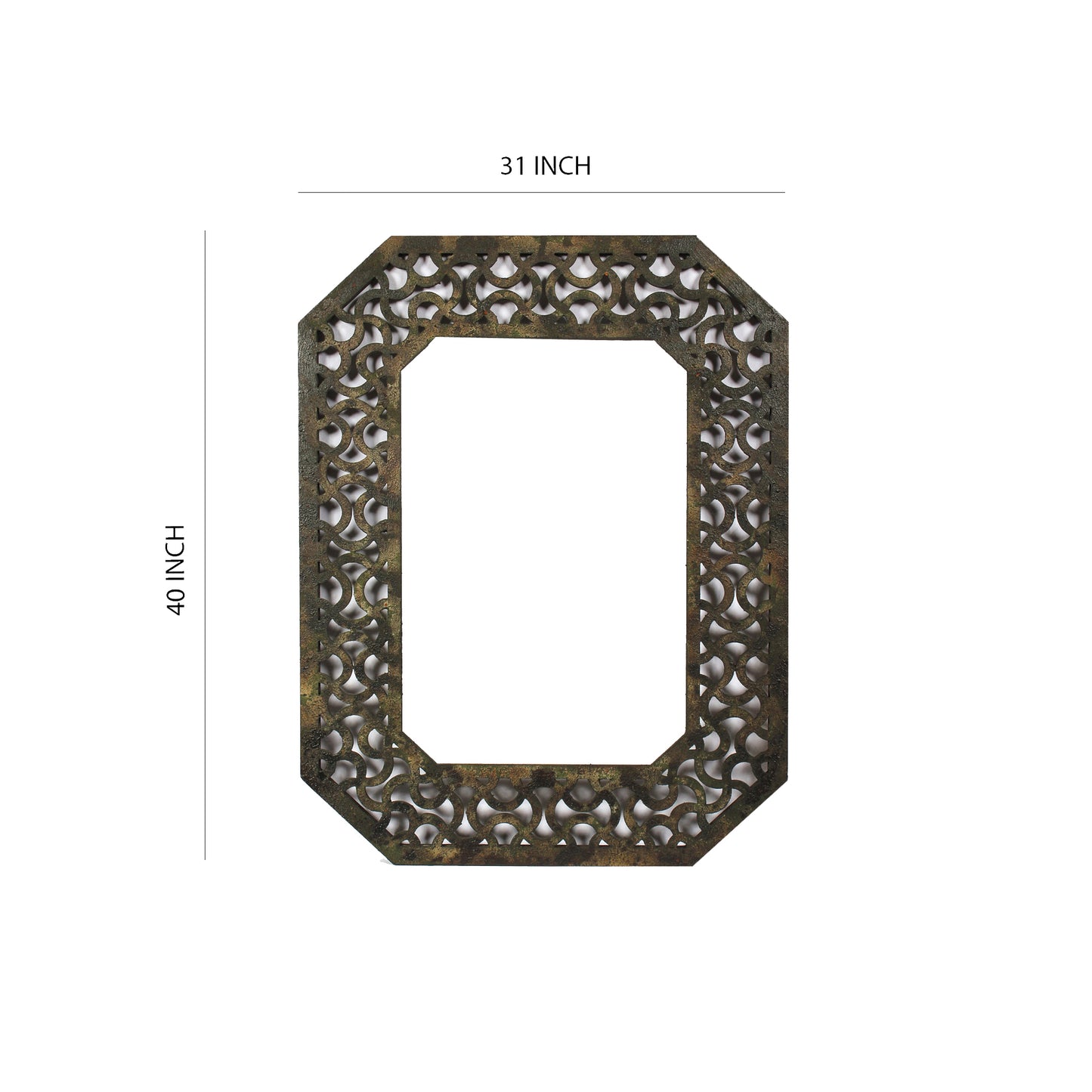 Octagonal Wooden Mirror With Distressed Finish And Bezel Pattern Bronze