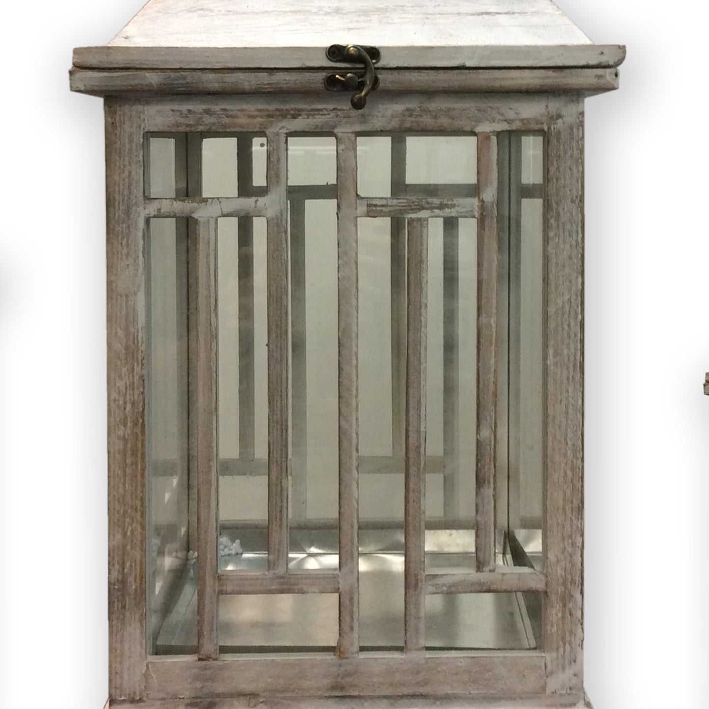 Wooden Lanterns With Peak Shaped Top And Glass Sides Set Of 3 Gray