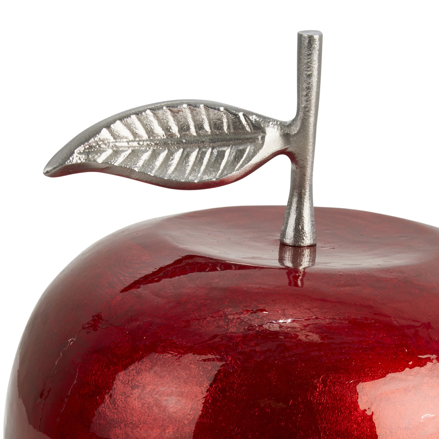 13 Inch Aluminum Apple Accent Decor With Branch And Leaf Red And Silver