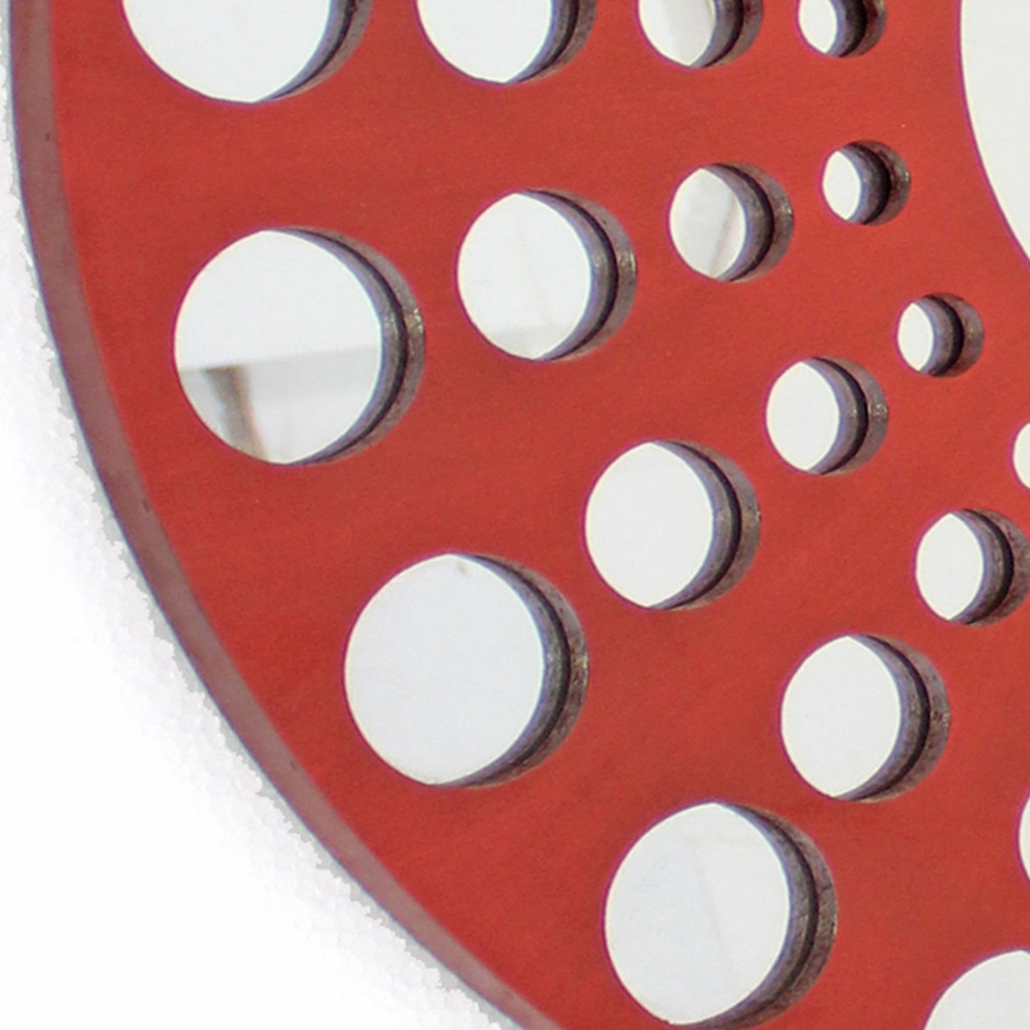 Contemporary Wooden Round Wall Decor With Circle Cut Outs Red And Silver