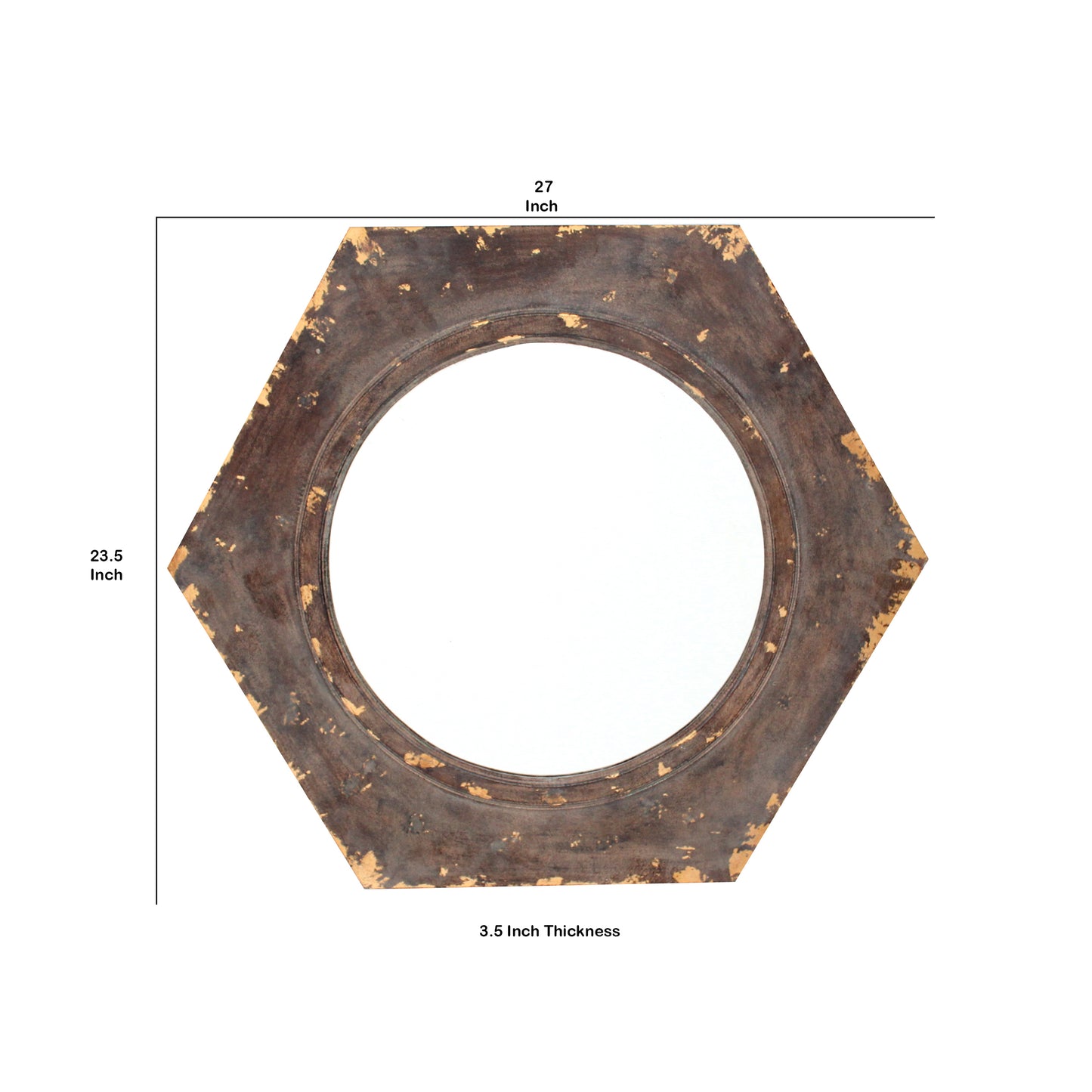 Rustic Style Wooden Wall Mirror With Hexagonal Frame Silver And Brown
