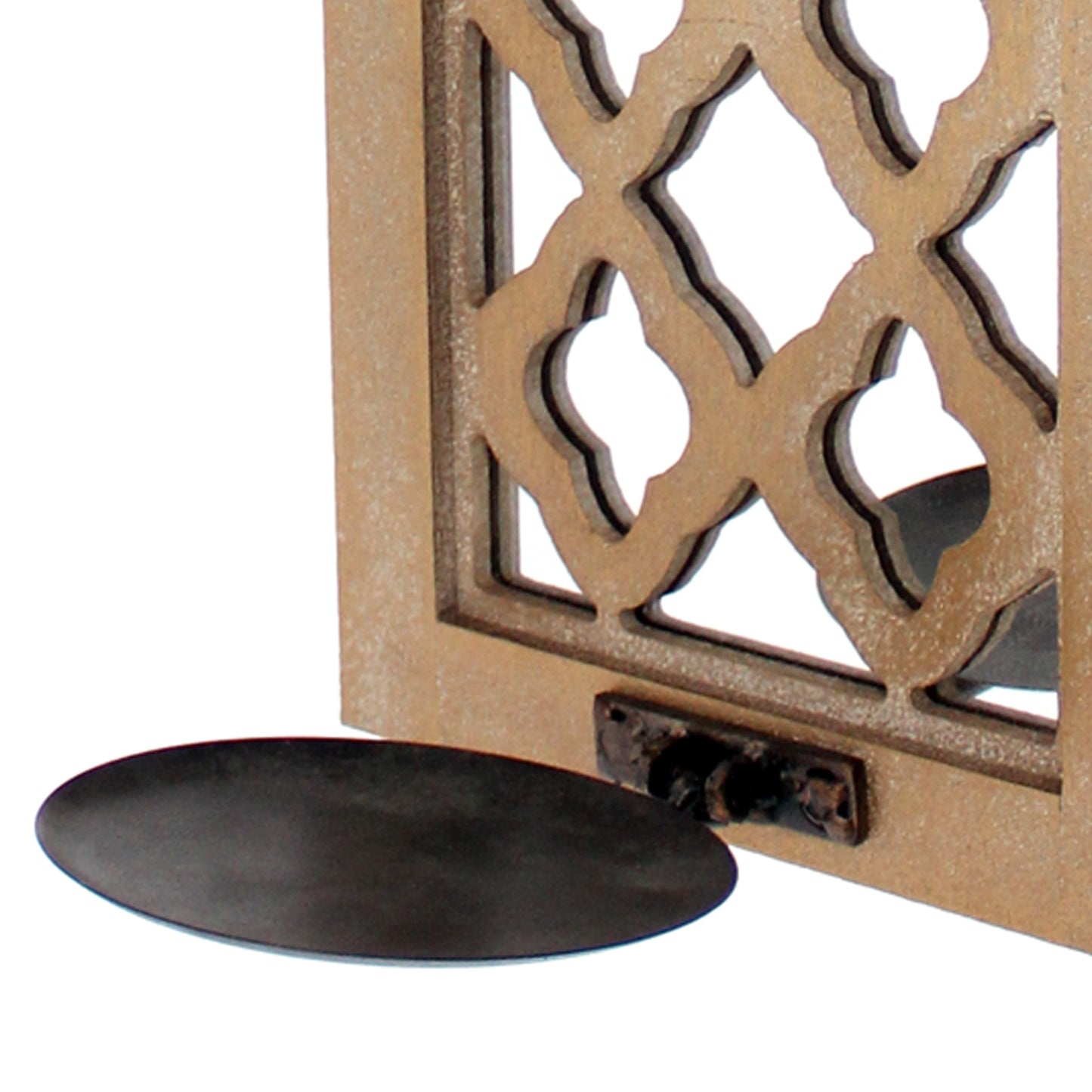 Wooden Rectangular Candle Holder With Quatrefoil Pattern Brown And Silver